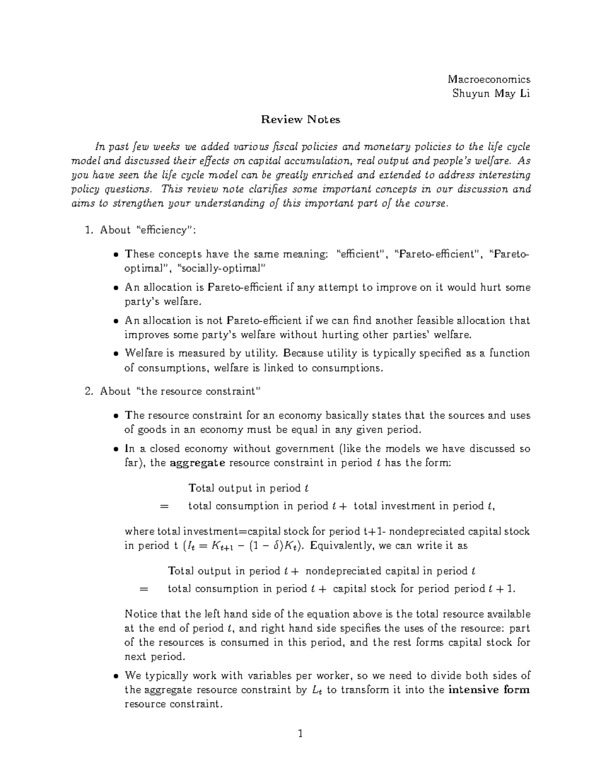 Review notes for fiscal policy and monetary policy - Macroeconomics ...