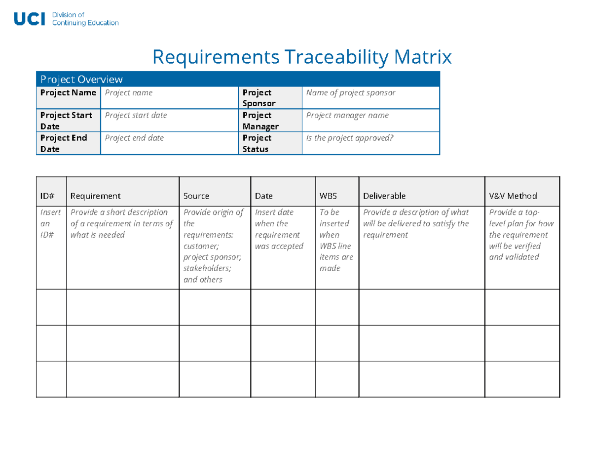 Requirements Traceability Matrix (Template) - Requirements Traceability ...