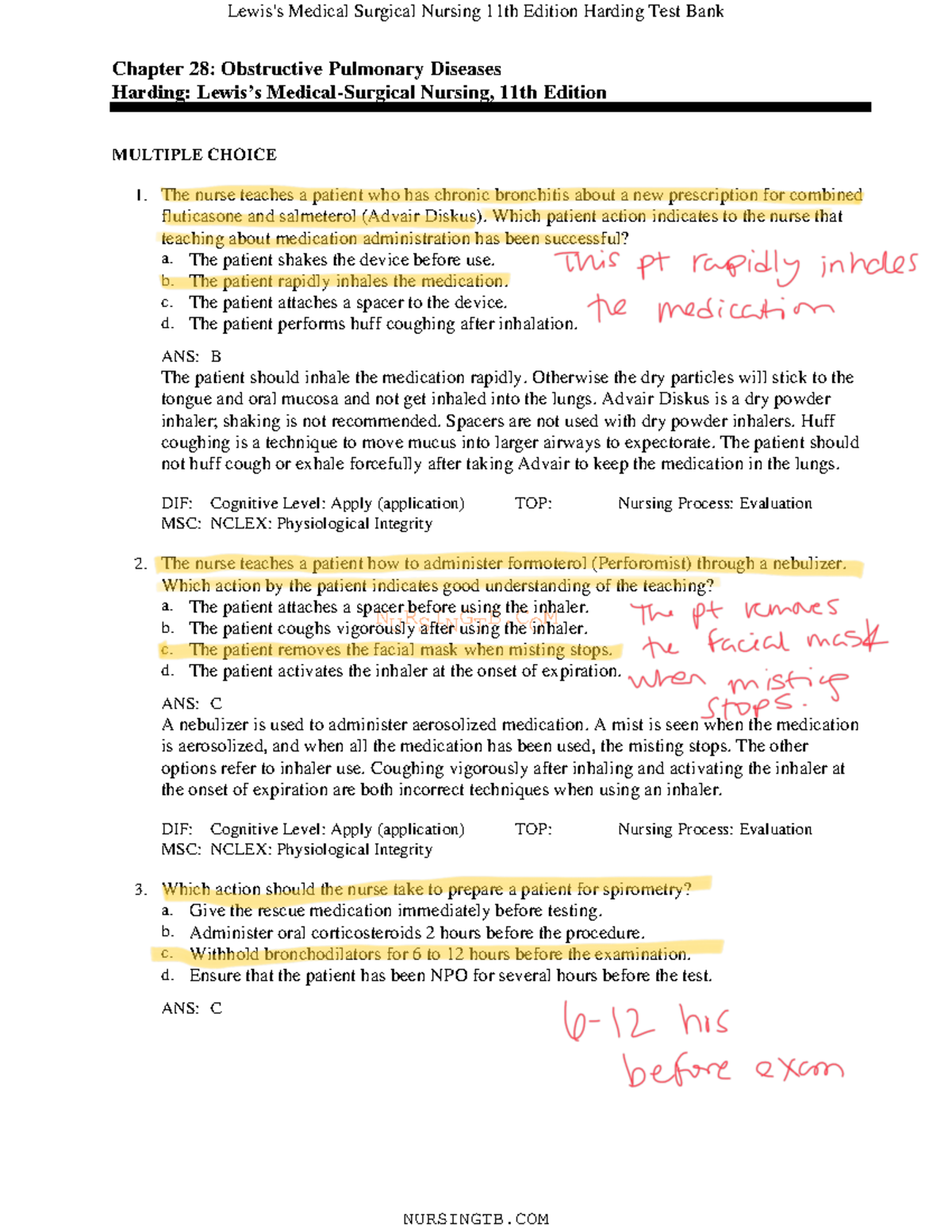 28 - None - NURSINGTB Chapter 28: Obstructive Pulmonary Diseases ...