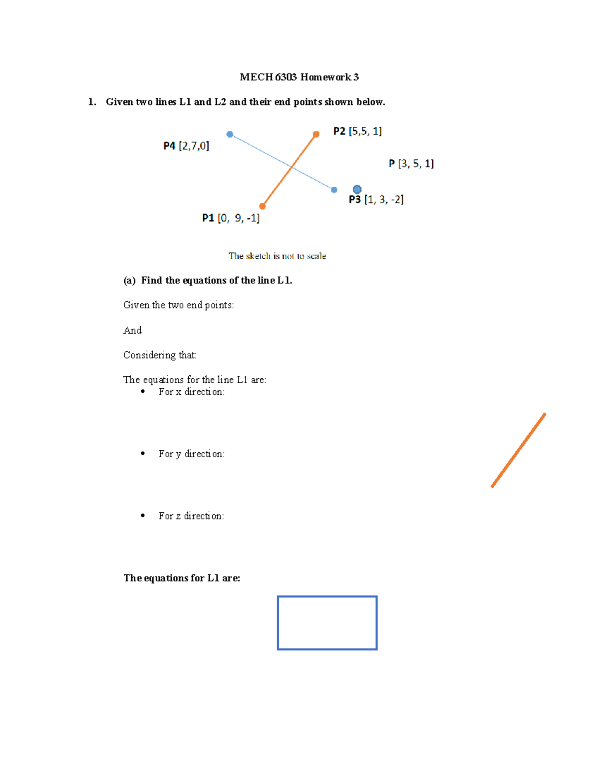 Mech 6303 Hw3 Assignment 3 Mech 6303 Homework 3 1 Given Two Lines L1 And L2 And Their End Studocu