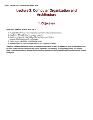 Lecture 2 Computer Organization and Architecture Computer Organization ...