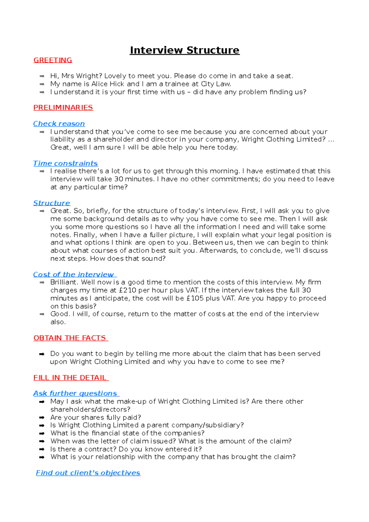 IPP INT - Mock Script Structure - Interview Structure GREETING Hi, Mrs ...