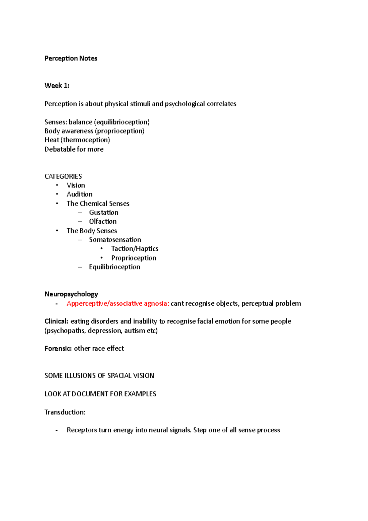 Perception Notes - Perception Notes Week 1: Perception is about ...