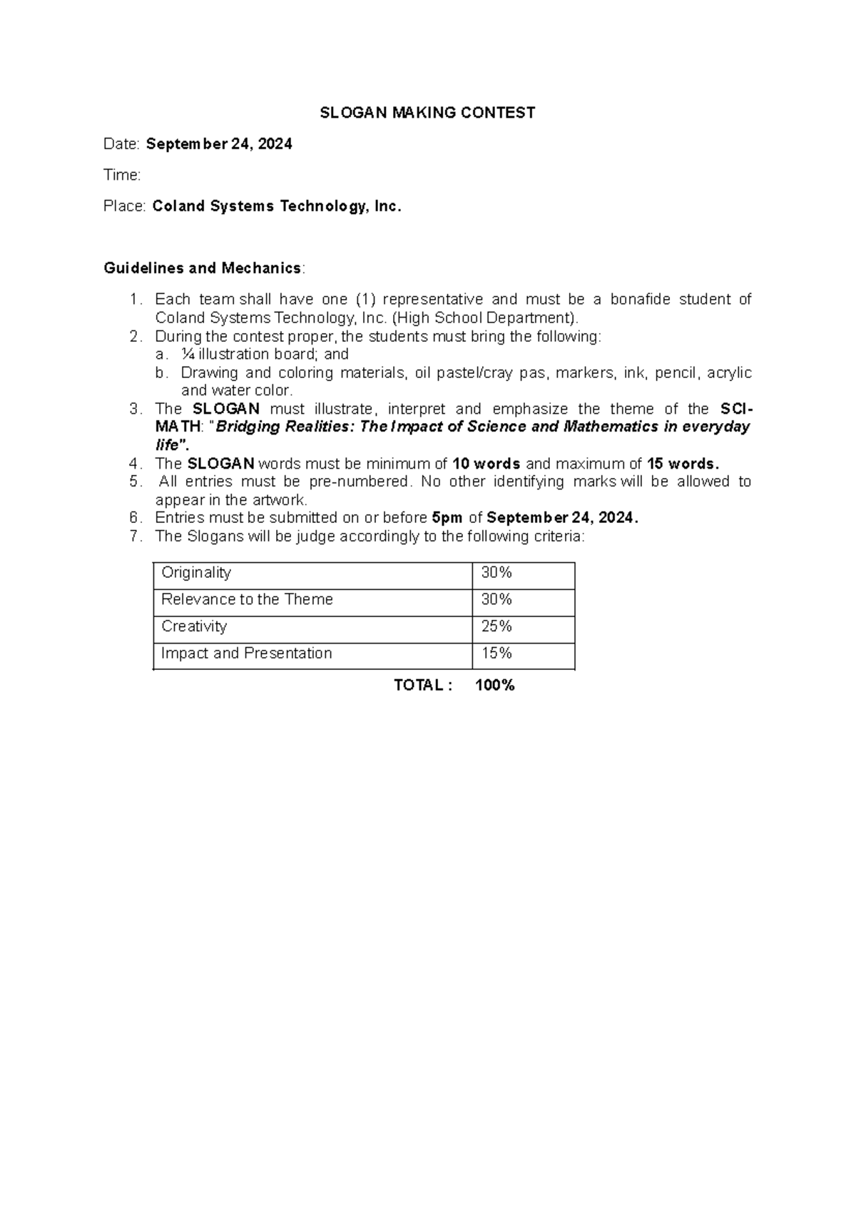 SCI-MATH Slogan-Poster-Digital-Poster - SLOGAN MAKING CONTEST Date ...