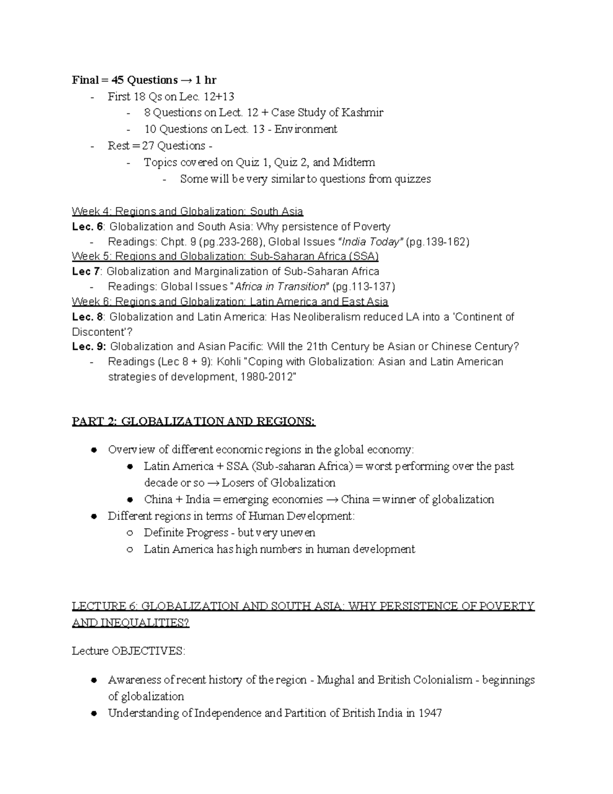 Finals Study Guide Part. 2 - Lectures. 6-9 - Final = 45 Questions → 1 ...