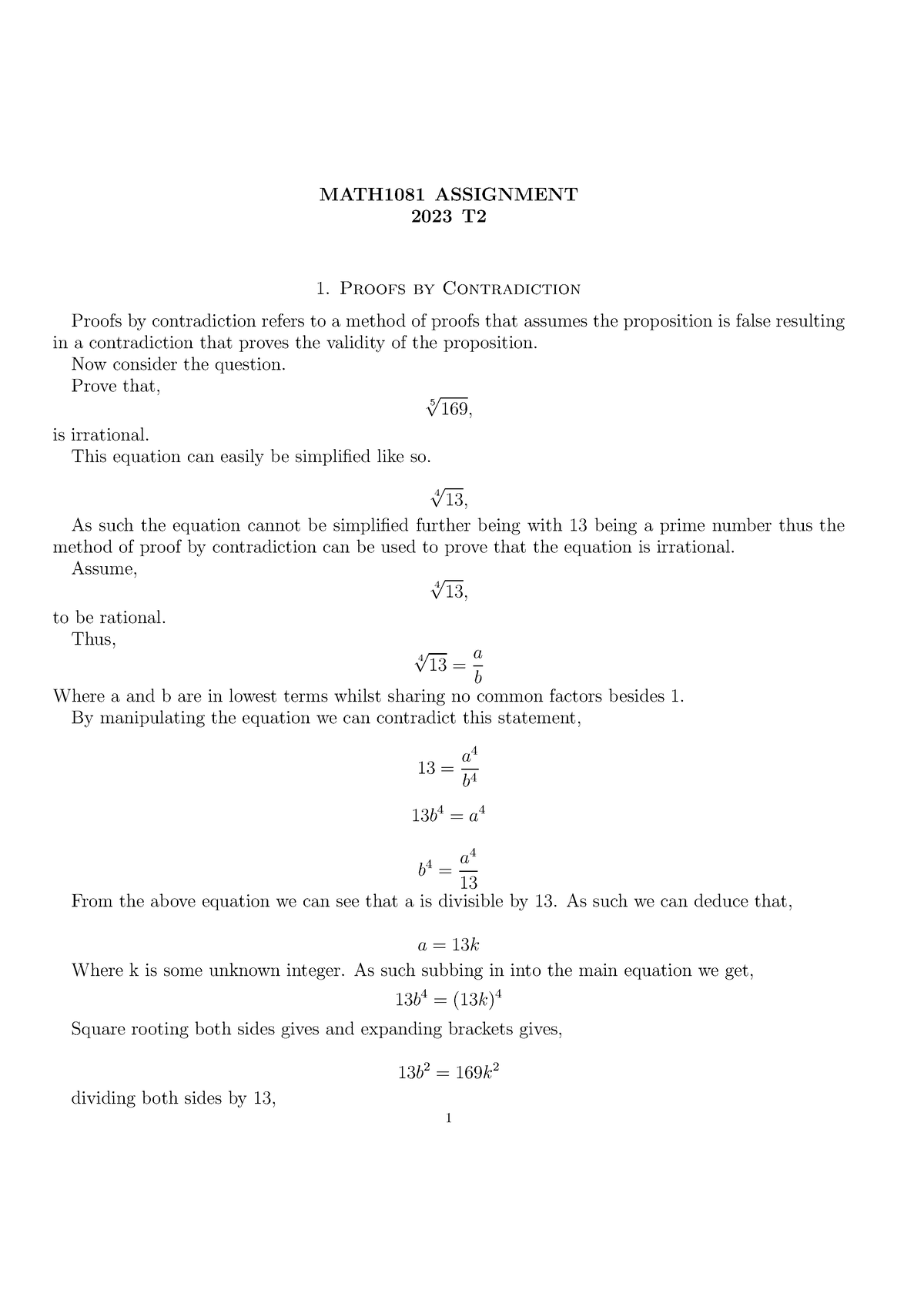 1081 Math Assignment - MATH1081 ASSIGNMENT 2023 T Proofs by ...