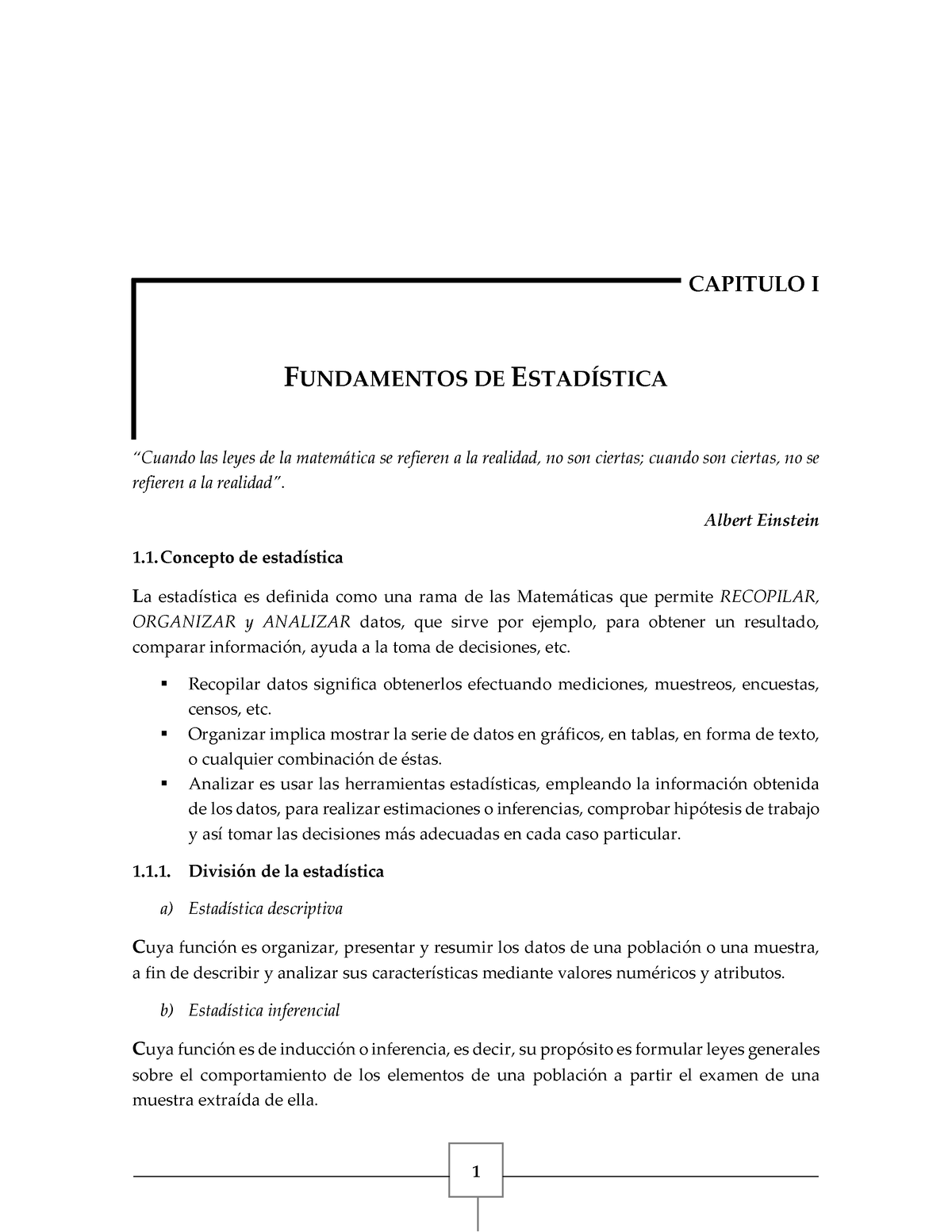 Capitulo I. Fundamentos De Estadistica (Teoria) - 1 CAPITULO I ...