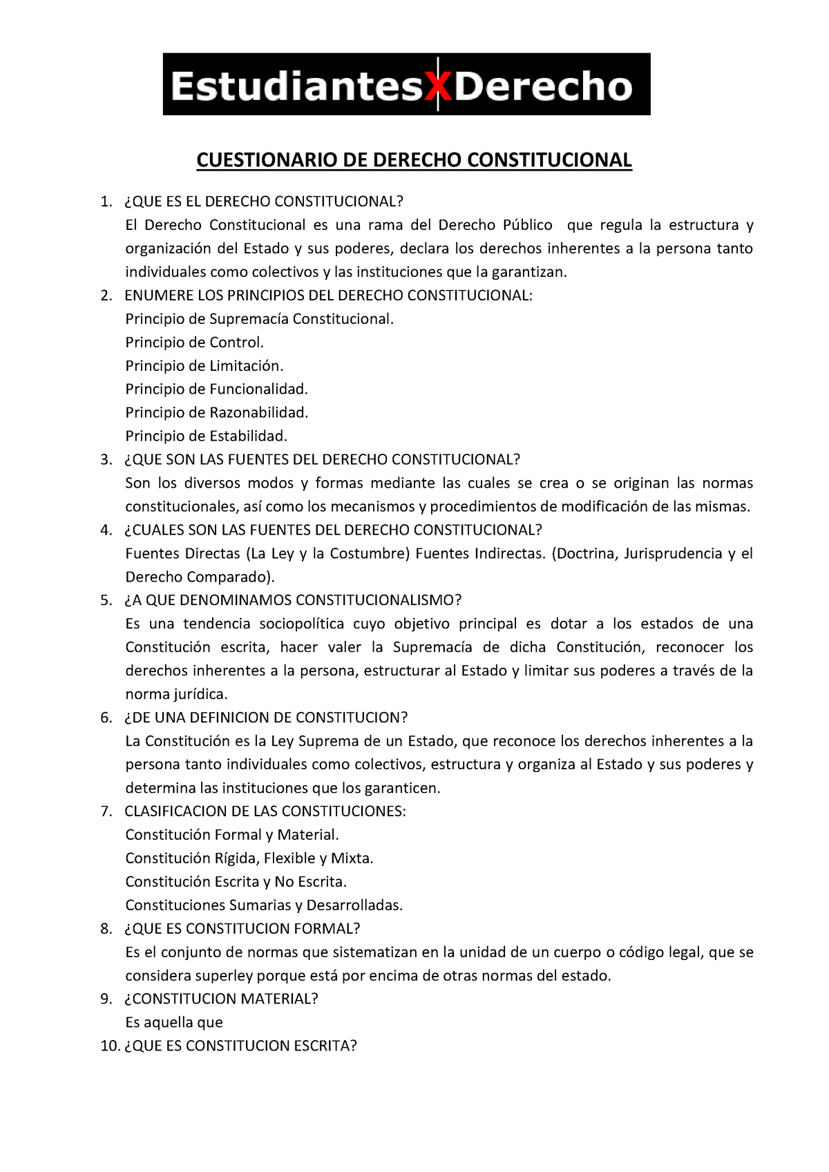 Cuestionario DE Derecho Constitucional - CUESTIONARIO DE DERECHO ...