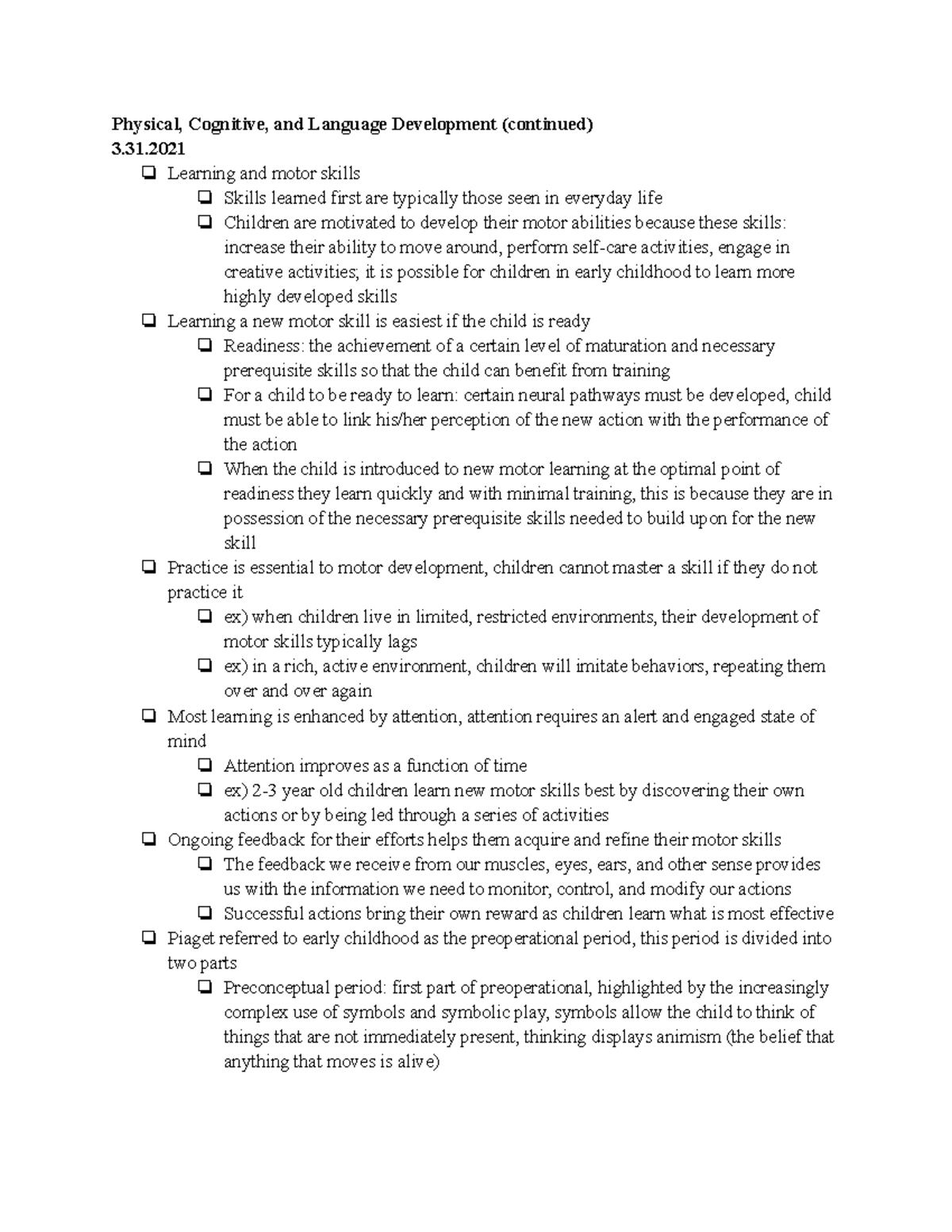 3.31.2021 physical, cognitive, and language development - Physical ...