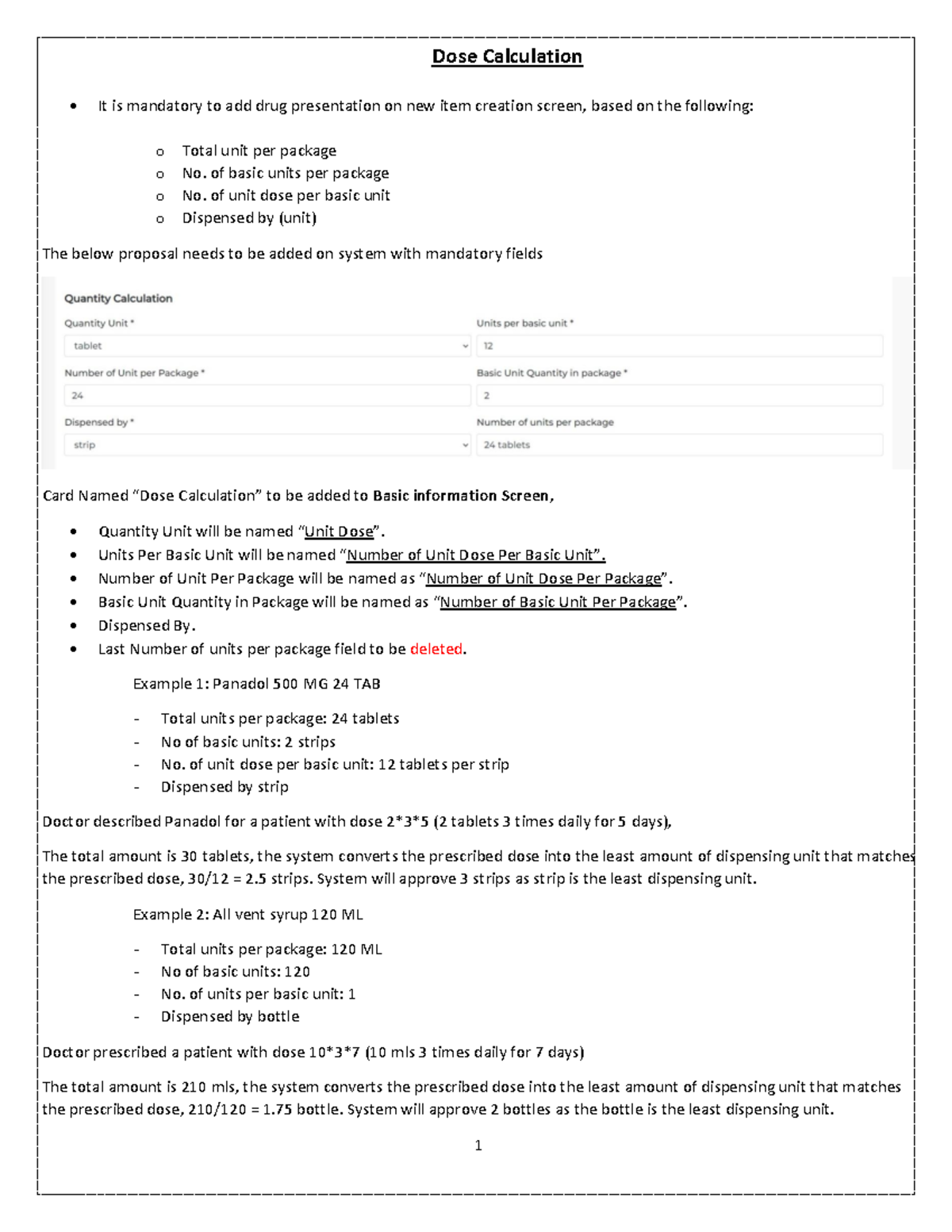 Packaging and dose calculation - 1 Dose Calculation It is mandatory to ...