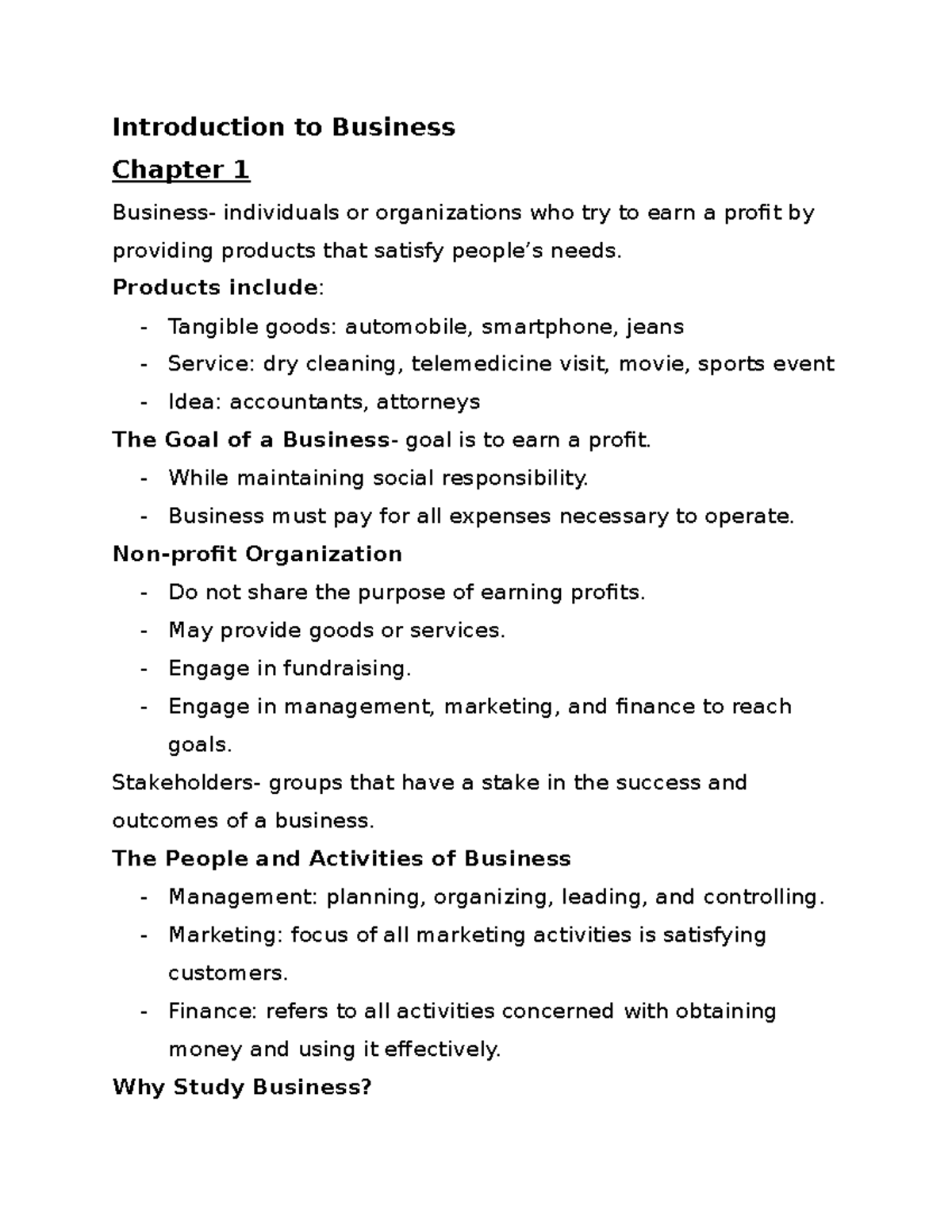 Chapter 1 Intro To Business - Introduction To Business Chapter 1 ...