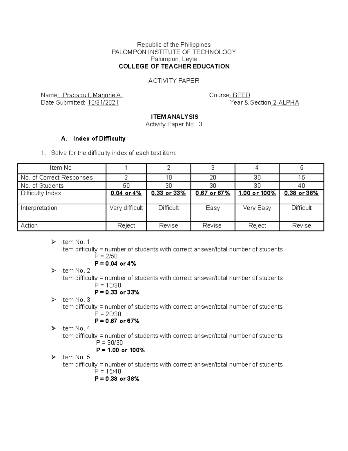 Prof Ed 6 Activity Paper NO. 3 - Republic of the Philippines PALOMPON ...