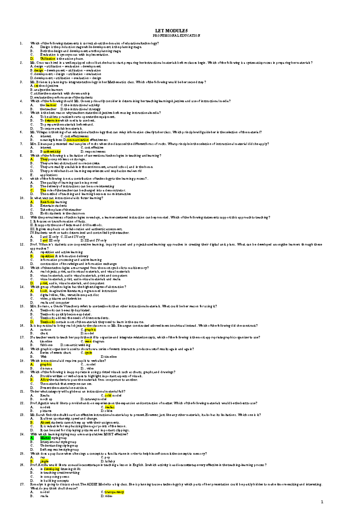 Let Module 5 - Reviewer - Let Module Professional Education Which Of 