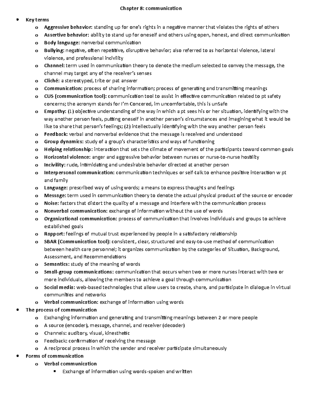 Ch 8, 19, 20 - Taylor: Fundamentals of Nursing - Chapter 8 ...