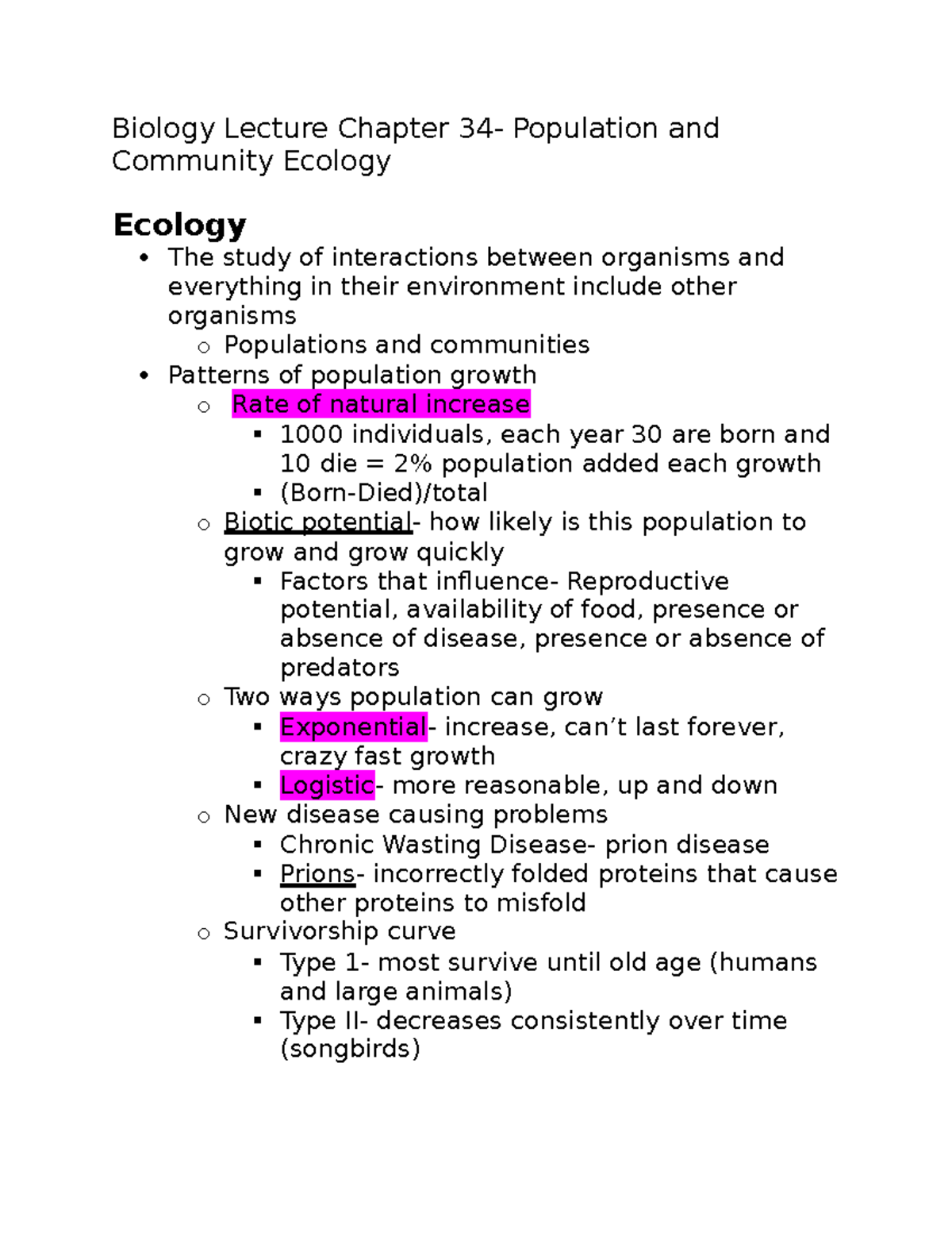 Biology Lecture Chapter 34- Ecology - Biology Lecture Chapter 34 ...