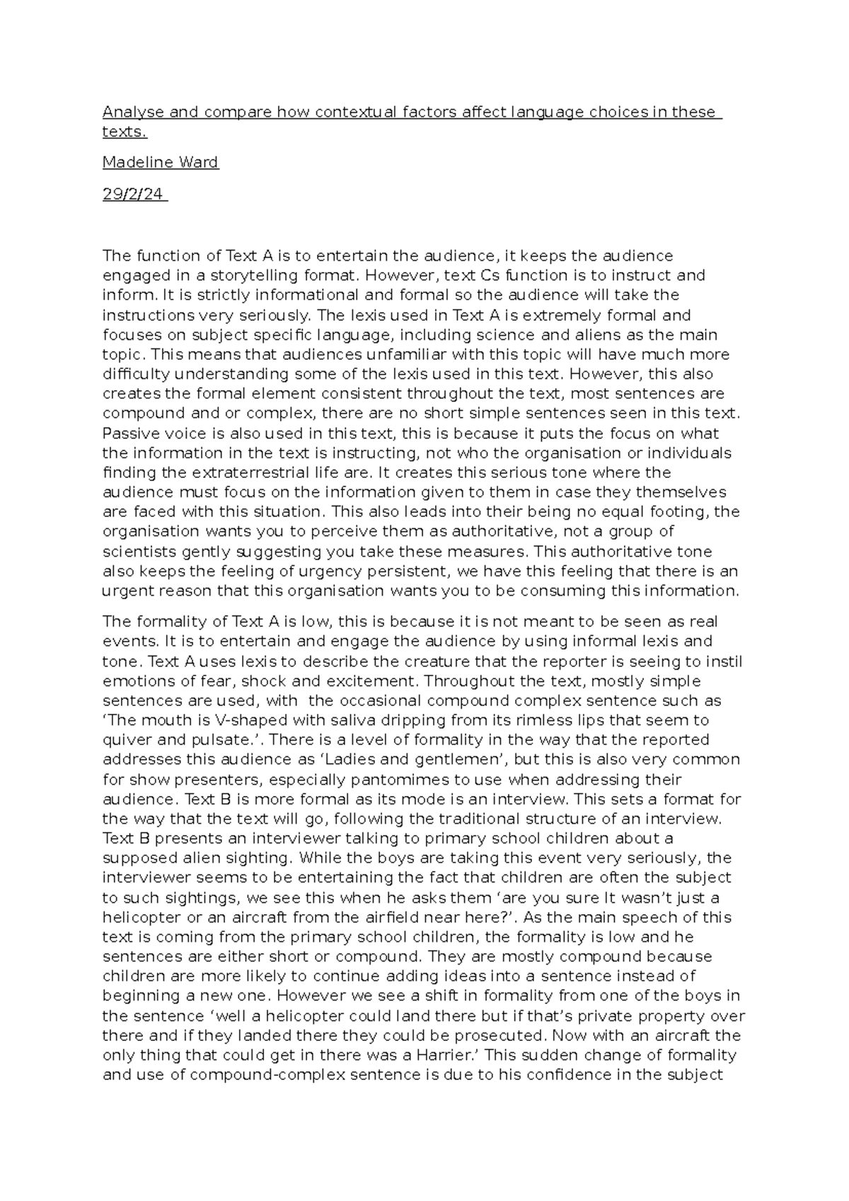 Analyse and compare how contextual factors affect language choices in ...