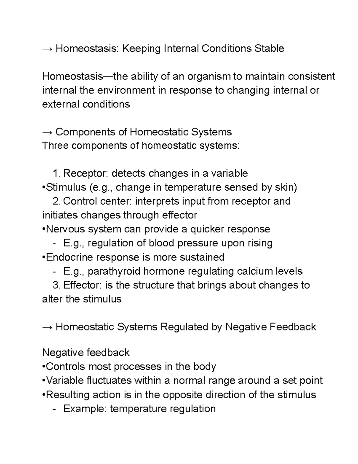 Chapter 1 Section 1.6-1.7 - → Homeostasis: Keeping Internal Conditions ...