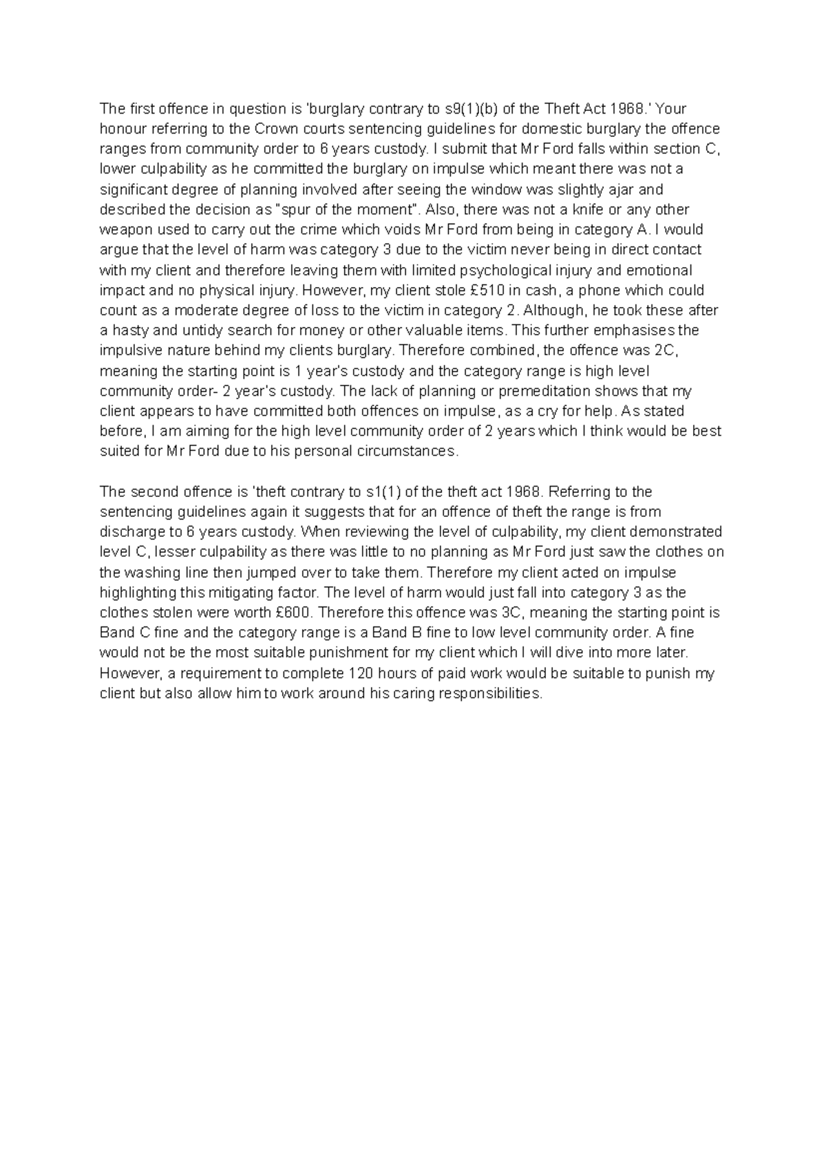 Sentencing guidelines - The first offence in question is ‘burglary ...