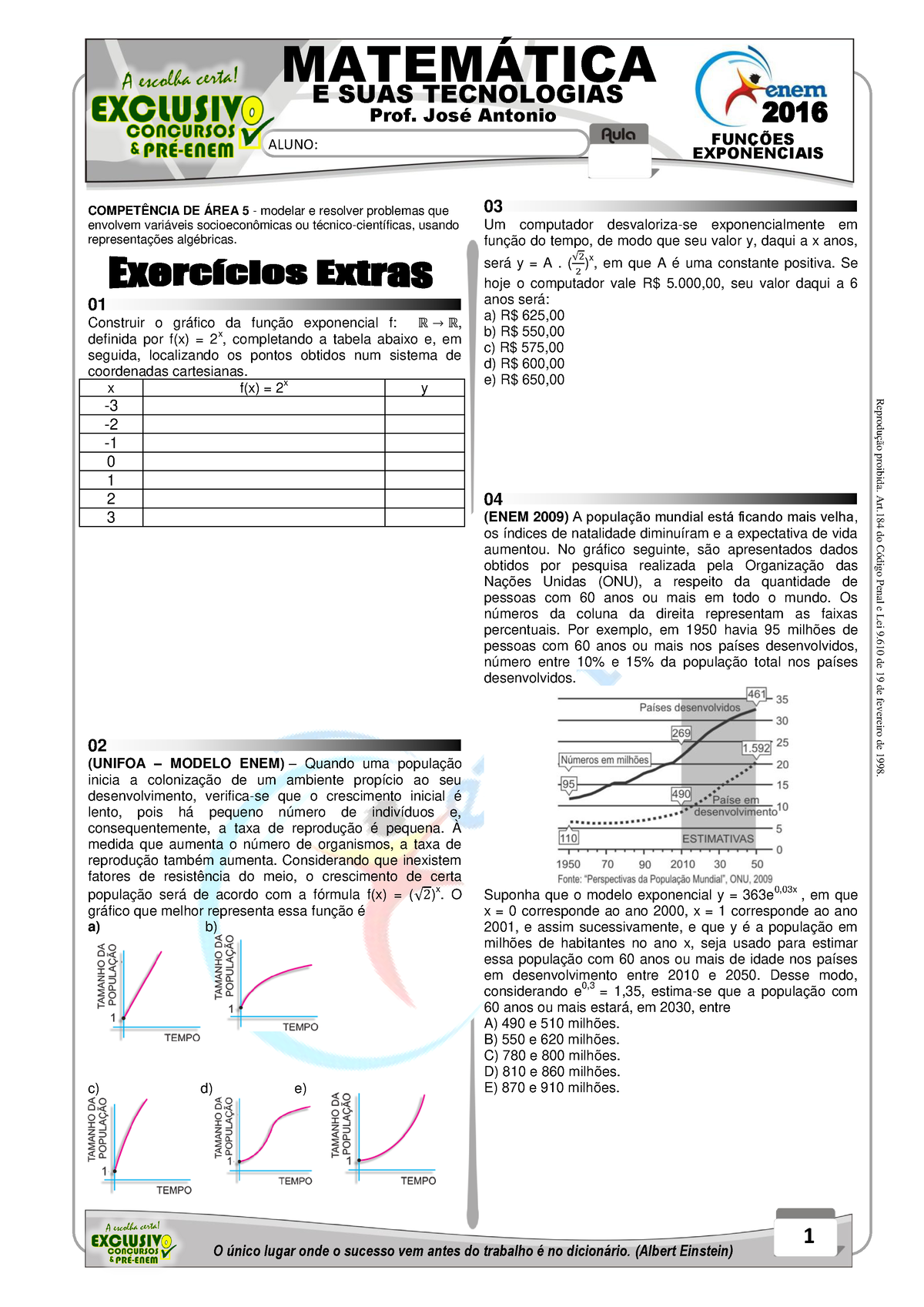 6. Funções Exponenciais - Exercício Extra - 01 Prof. Esp. JosÈ Antonio ...