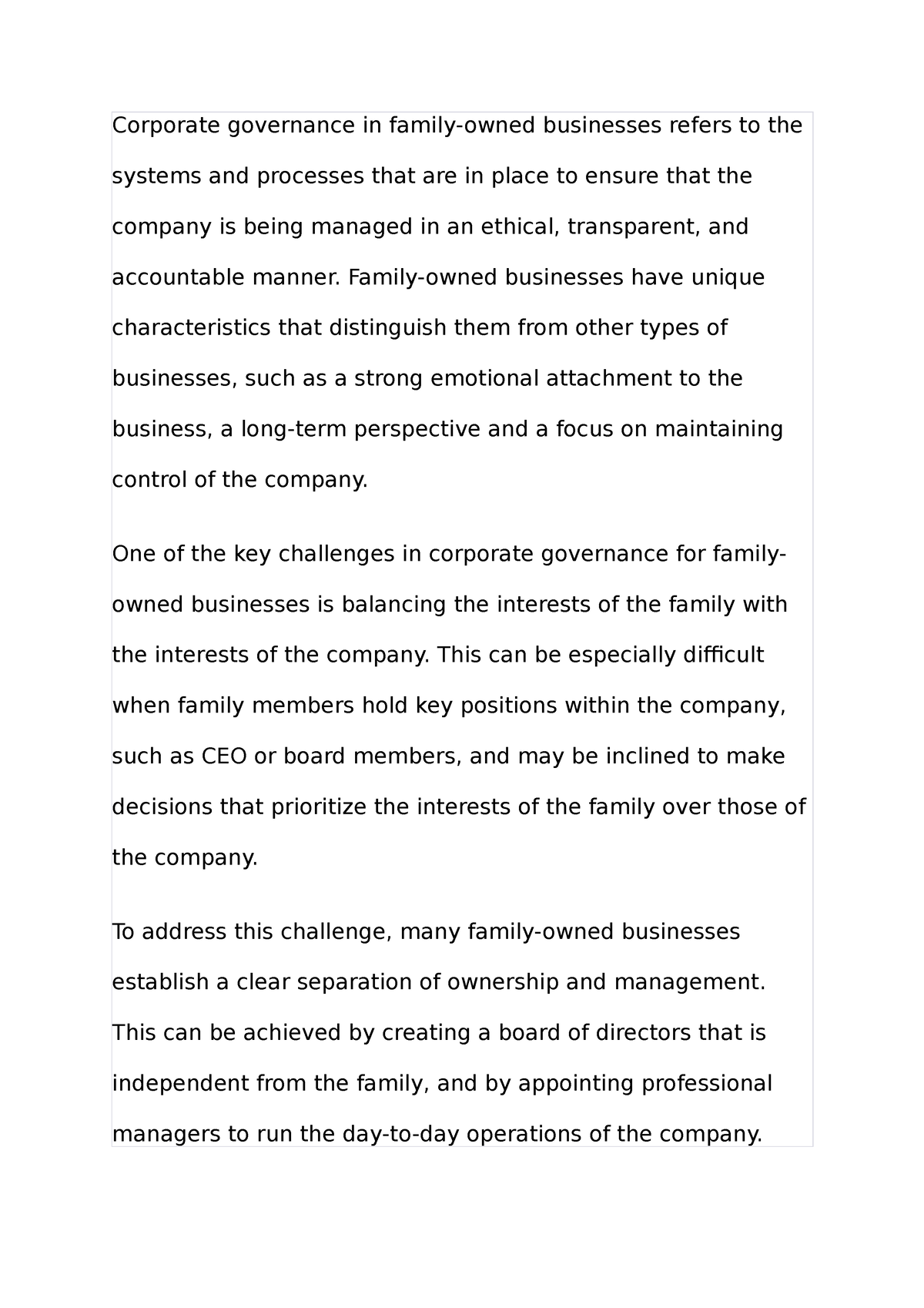 family owned business essay