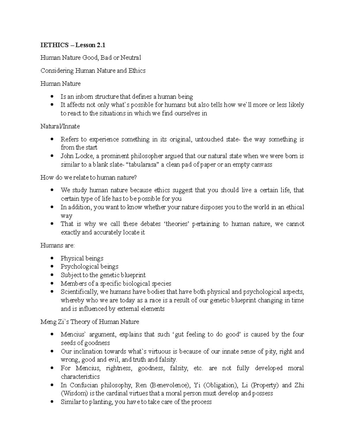 IethicsHuman Nature Good Bad or Neutral IETHICS Lesson 2. Human