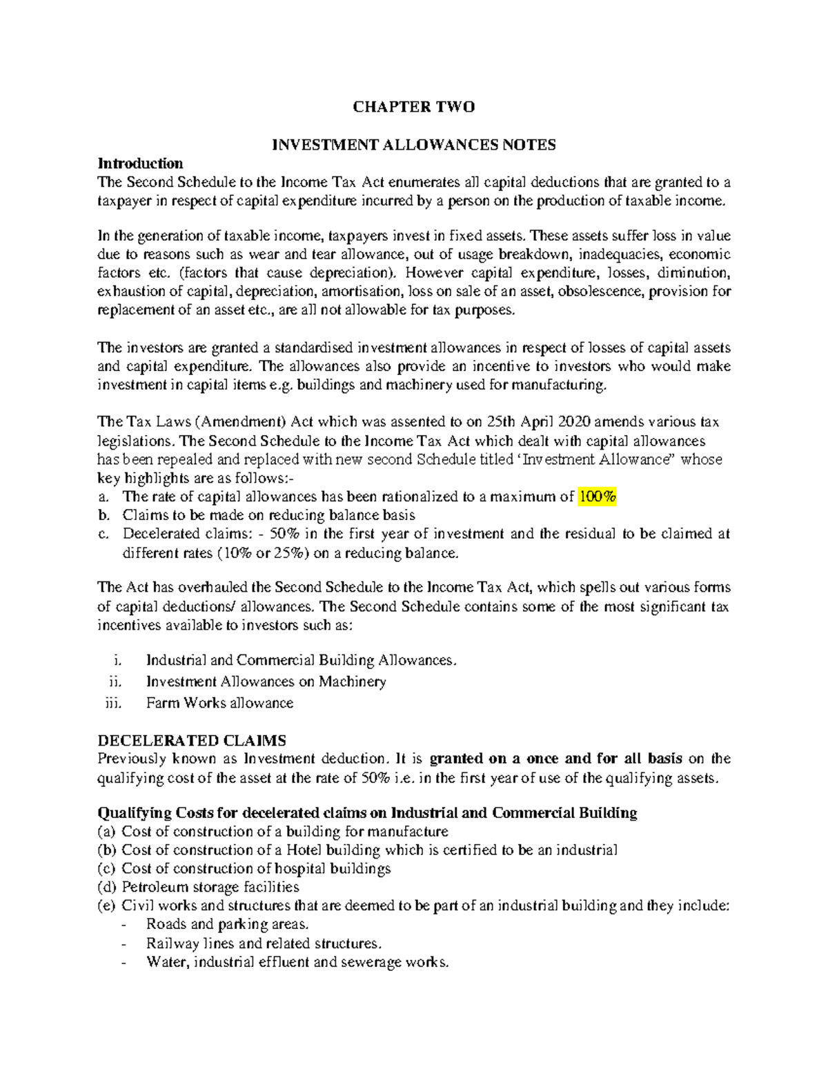 3.Investment Allowances Advanced taxation KCAU Studocu