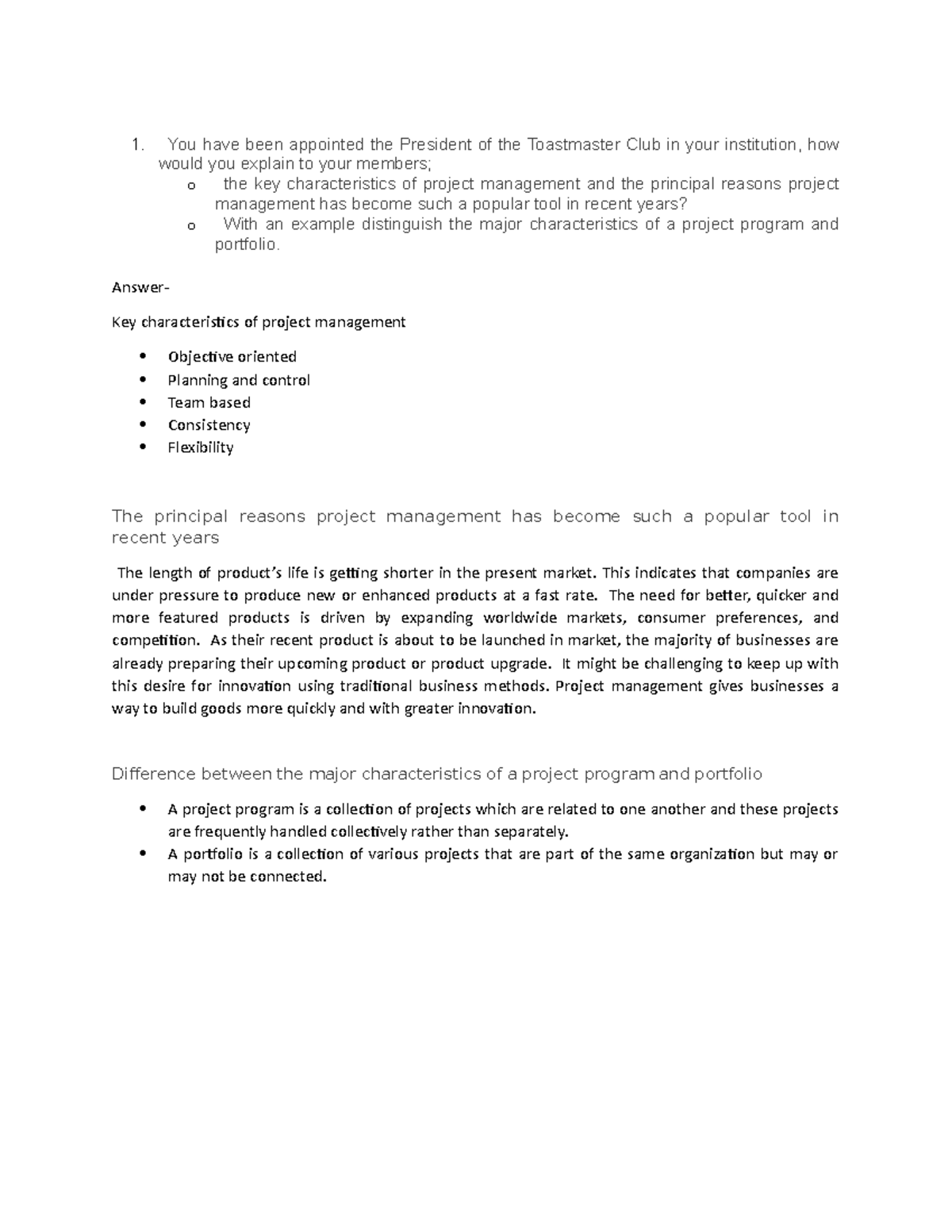 PMAL 105 - ist good - You have been appointed the President of the ...