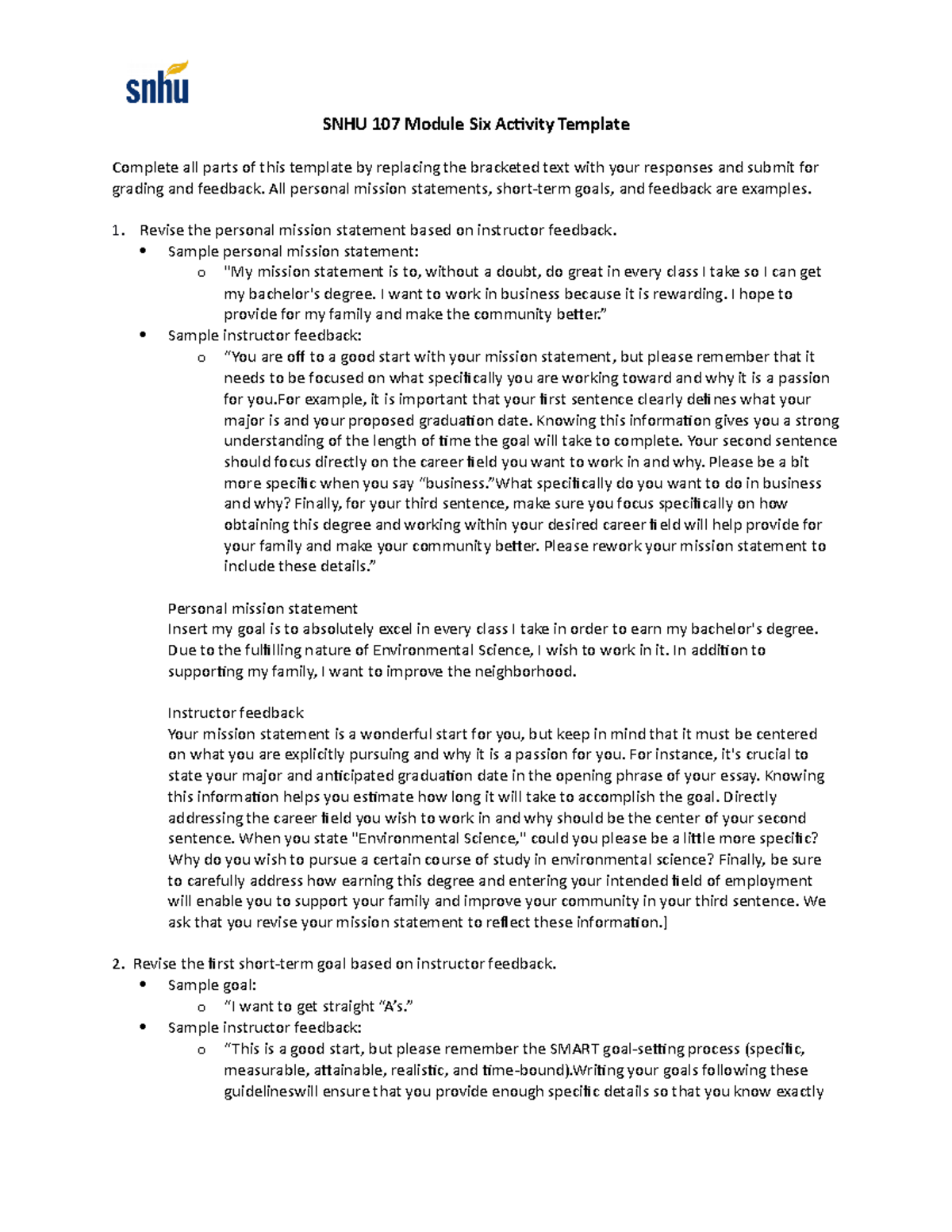 SNHU 107 Module Six Activity Template SNHU 107 Module Six Activity