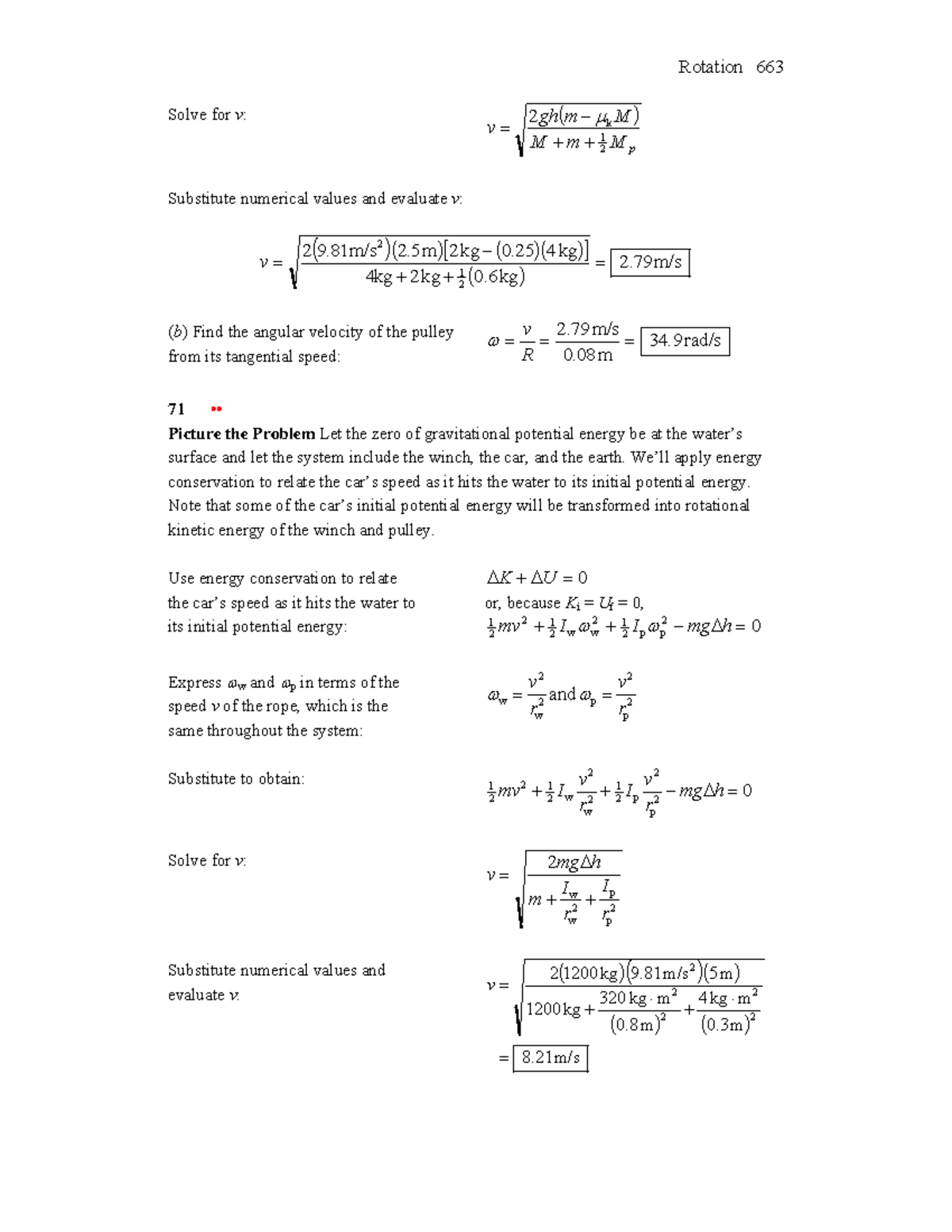Physics Material - Rotation 663 Solve for v: ( ) M m M p ghm M v 2 1 2 ...