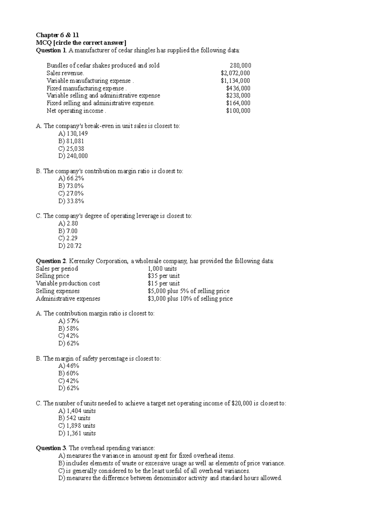 QUIZ 6 March, questions and answers - Chapter 6 11 MCQ the correct ...