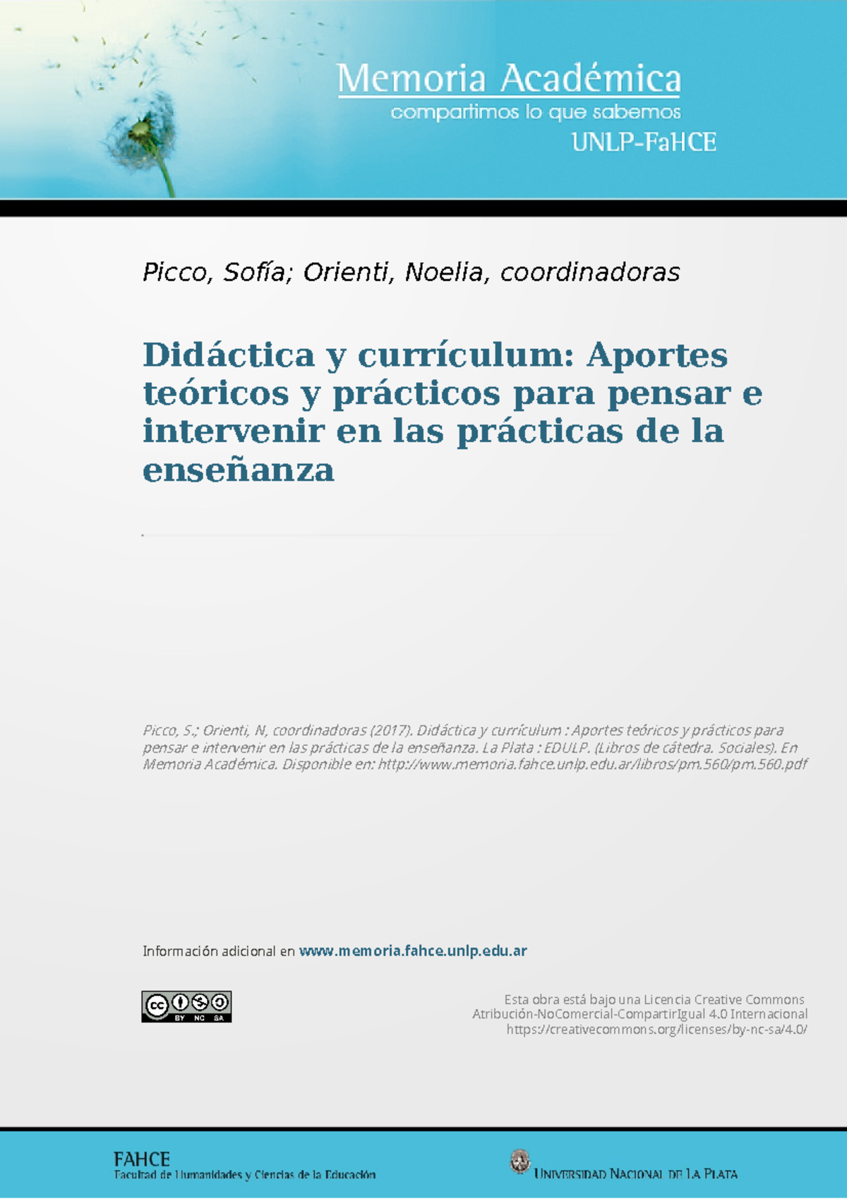 Picco unlp - Didáctica y currículum: Aportes teóricos y prácticos para