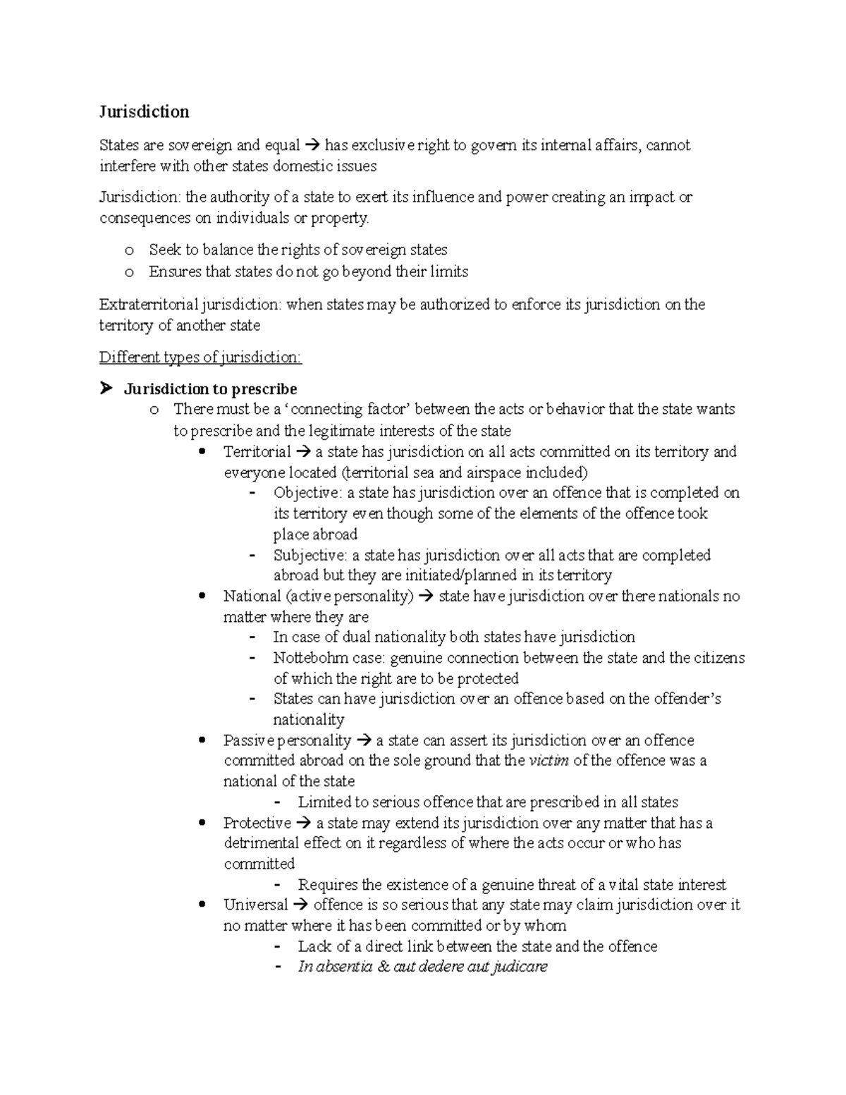 International Law Jurisdiction Jurisdiction States are sovereign
