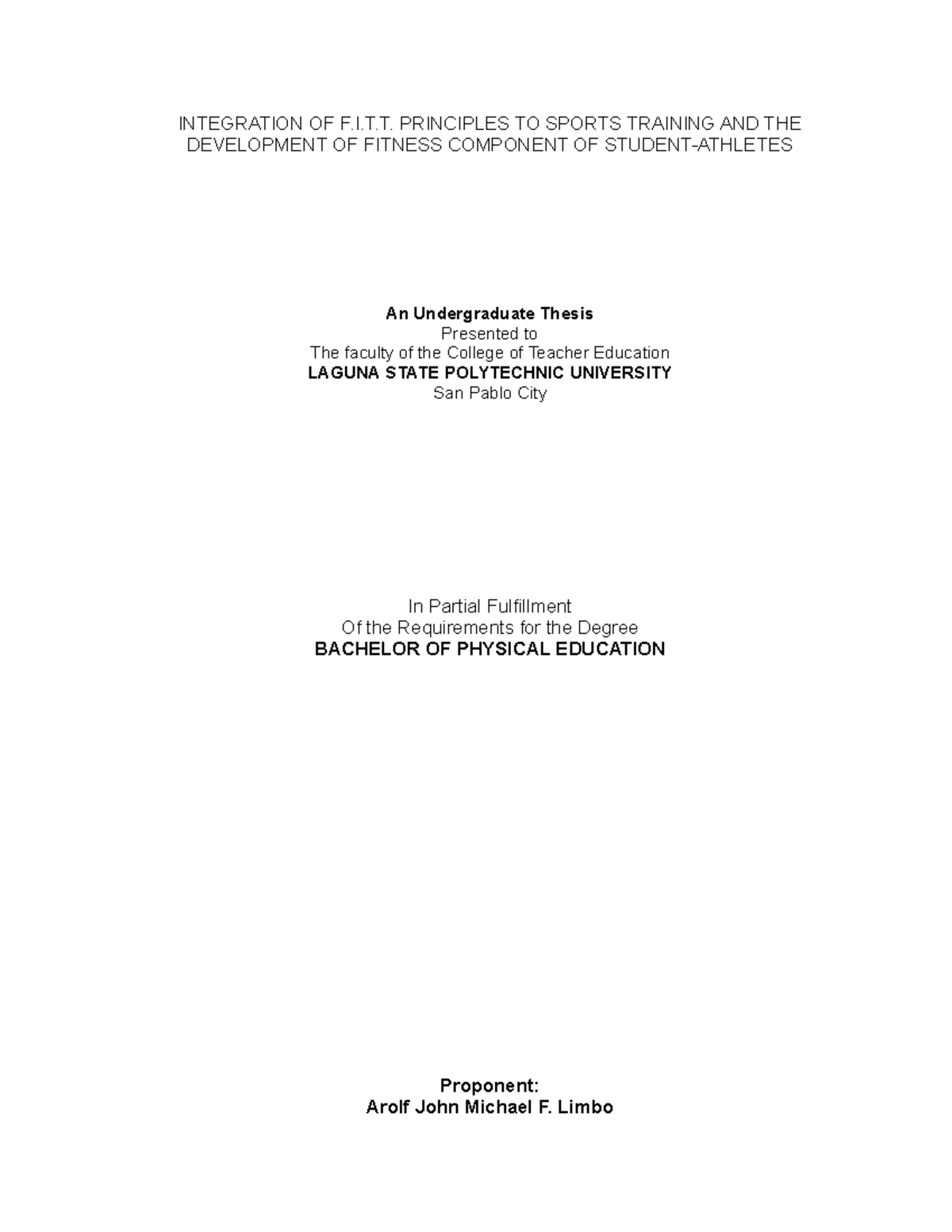 Research-Instrument Limbo - INTEGRATION OF F.I.T. PRINCIPLES TO SPORTS ...