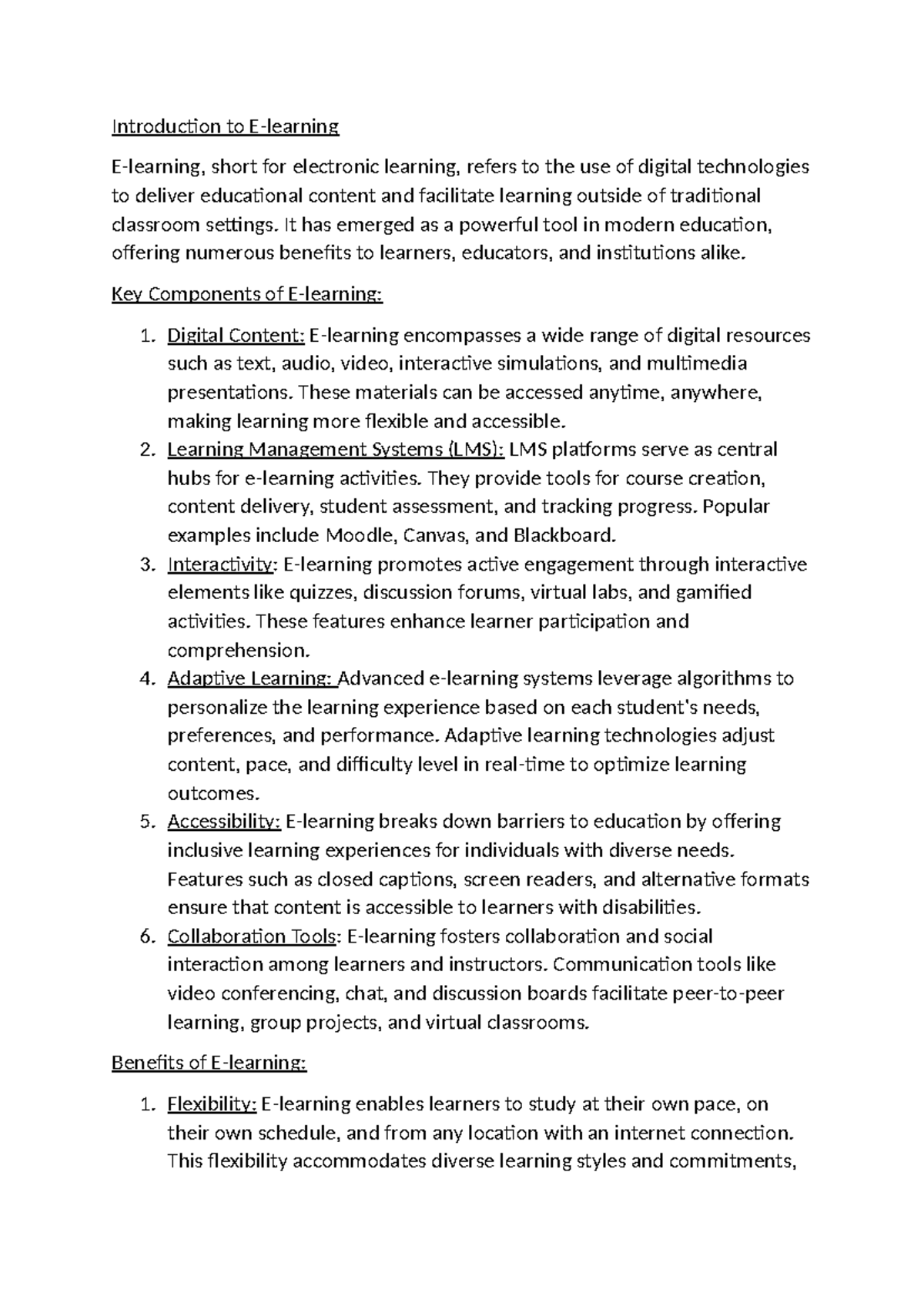 ECD I - Introduction to E-learning E-learning, short for electronic ...