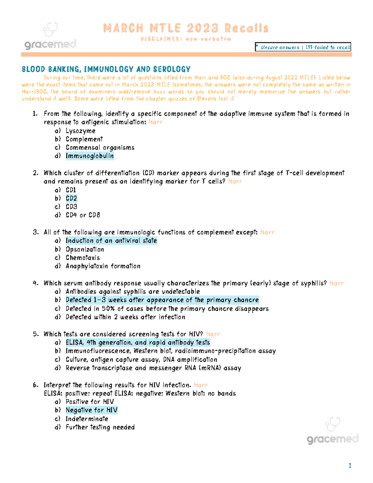 March MTLE 2023 Recalls Blood Banking, Immunology, & Serology M A