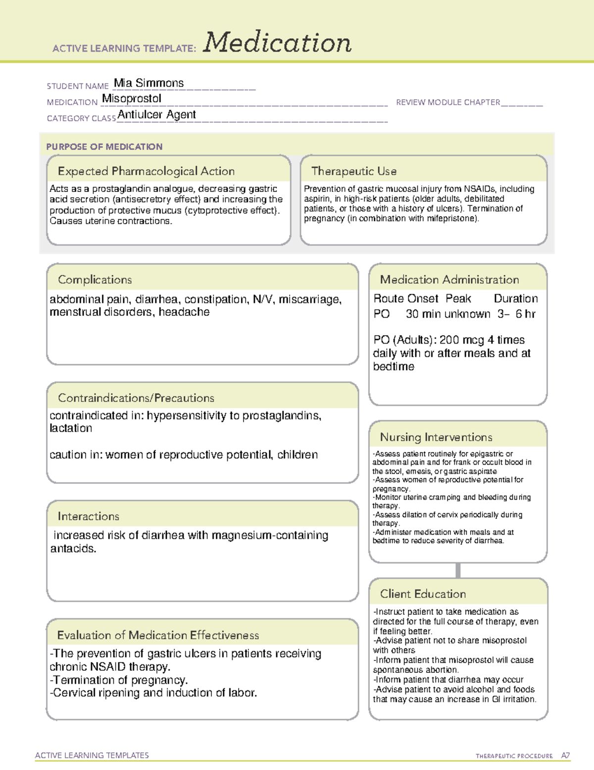 Misoprostol Drug Card - Drug Card - ACTIVE LEARNING TEMPLATES ...