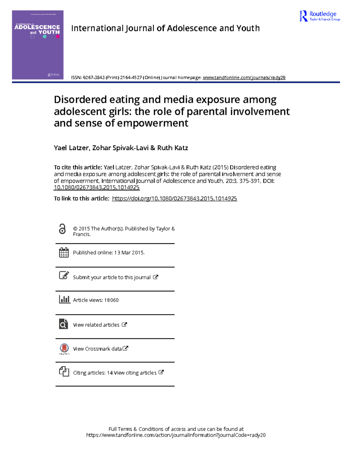 Disordered eating and media exposure among adolescent girls the role of ...