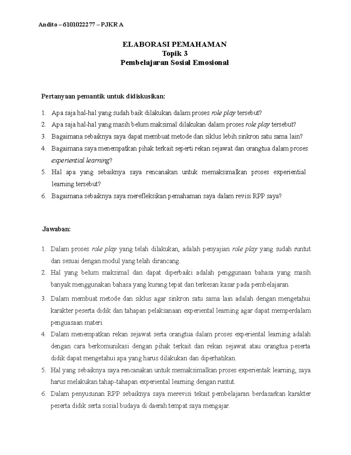 T3 - Elaborasi Pemahaman - Pembelajaran Sosial Emosional (PSE) - Andito ...