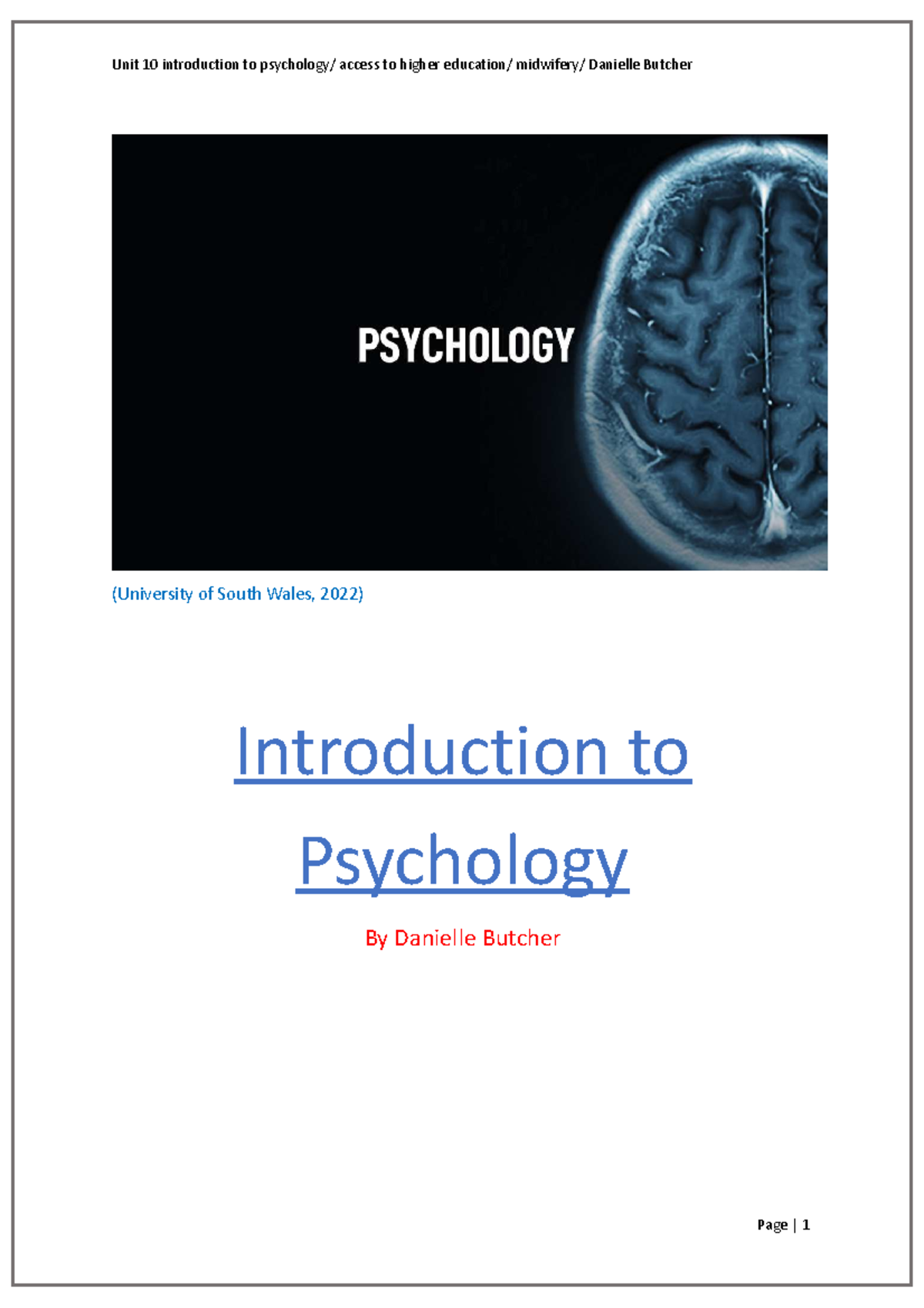 Unit 10 introduction to psychology - ####### (University of South Wales ...