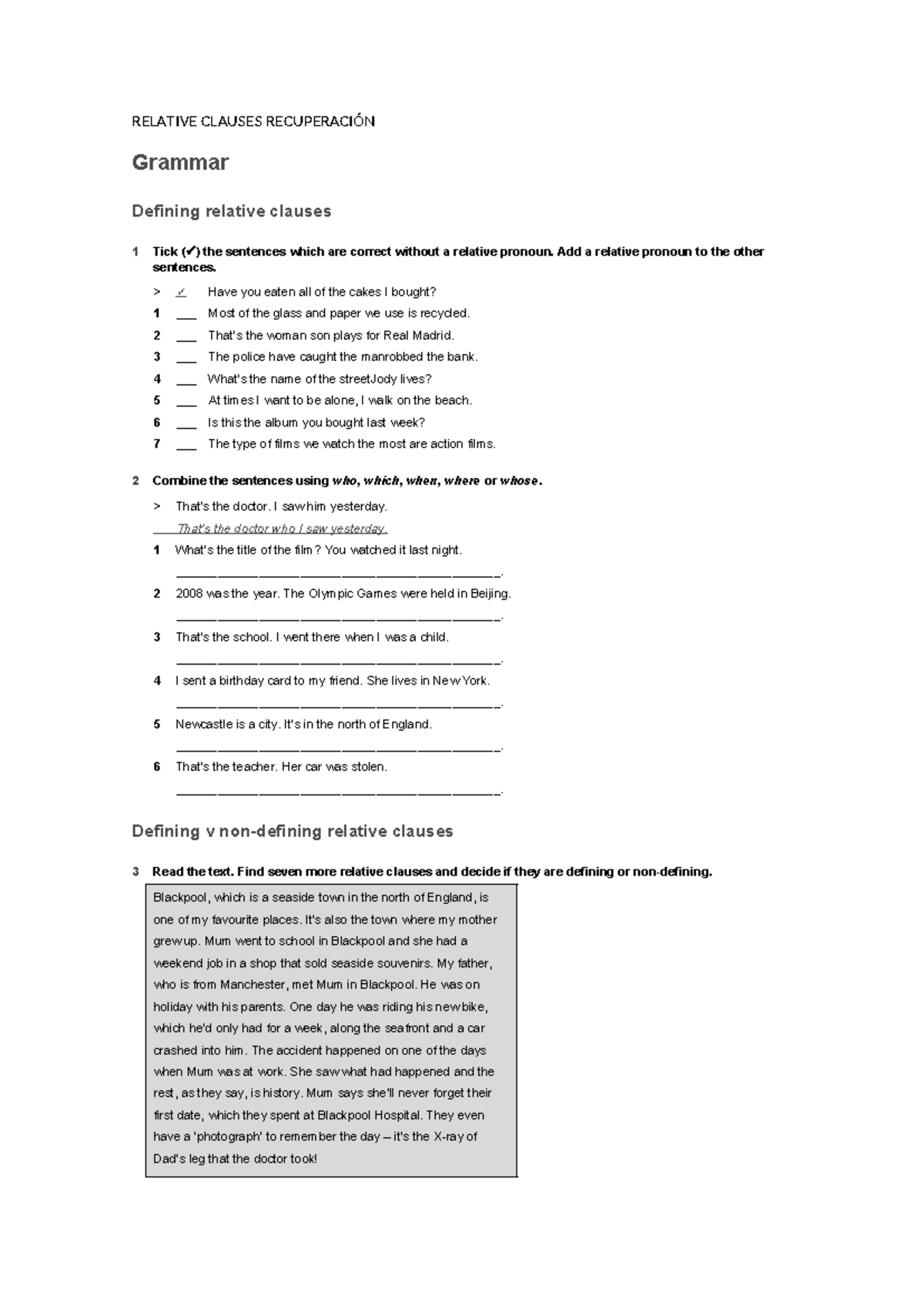 Relative Clauses Recuperación - RELATIVE CLAUSES RECUPERACIÓN Grammar ...
