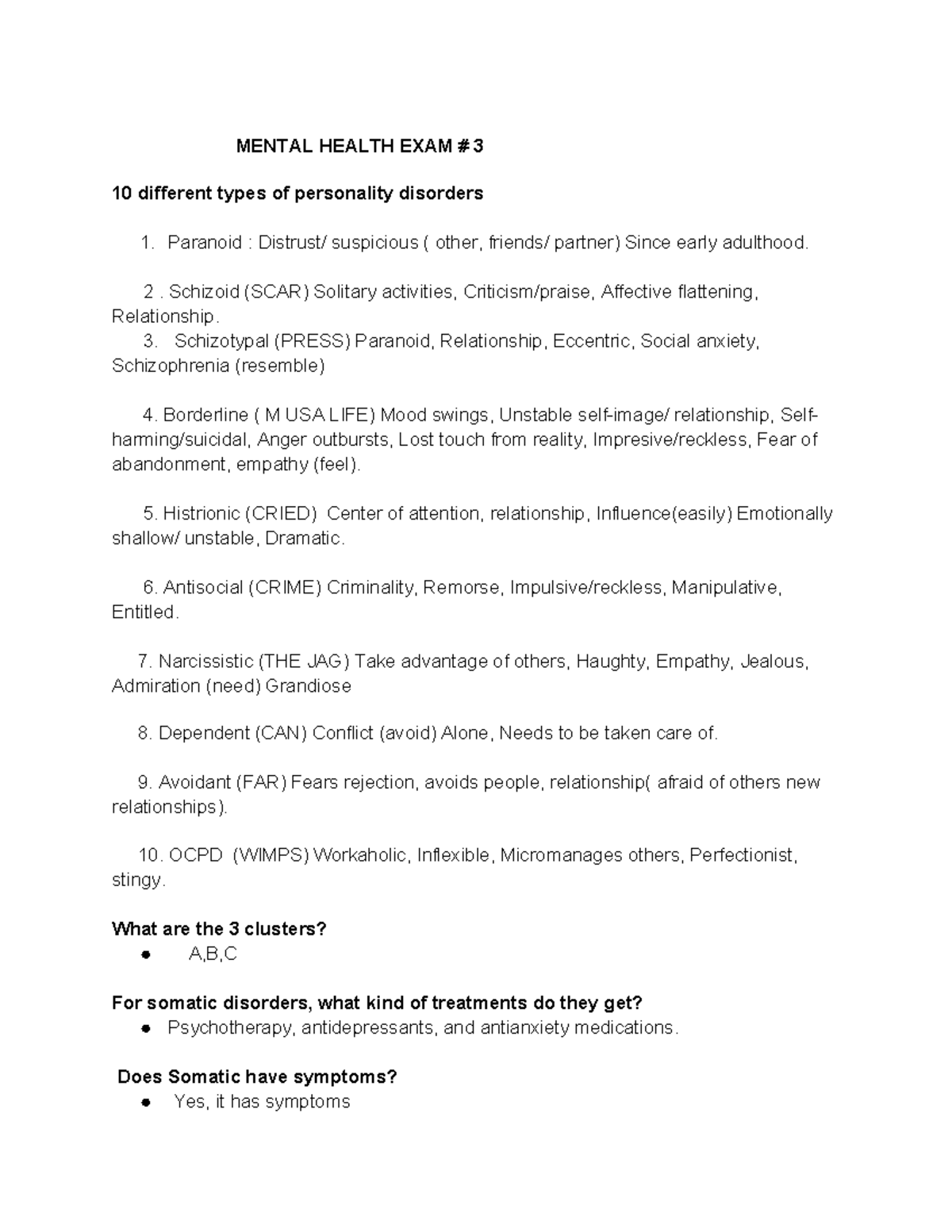 Mental Health EXAM # 3 - Exam review - MENTAL HEALTH EXAM # 3 10 ...