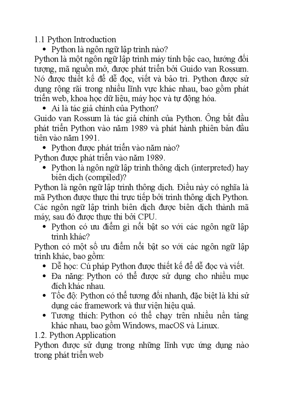 Chương 1 từ mục 1.1 -> 1 - 1 Python Introduction Python là ngôn ngữ lập ...