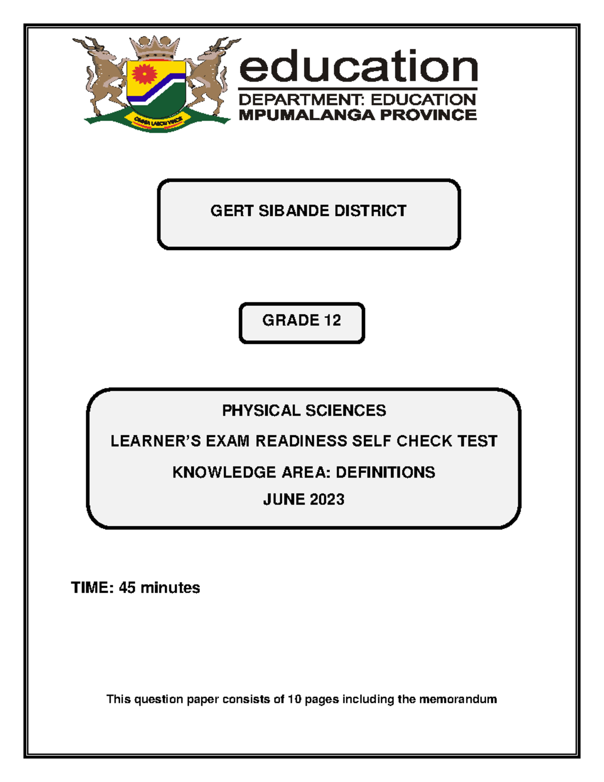 Definitions Physics - Time: 45 Minutes This Question Paper Consists Of 