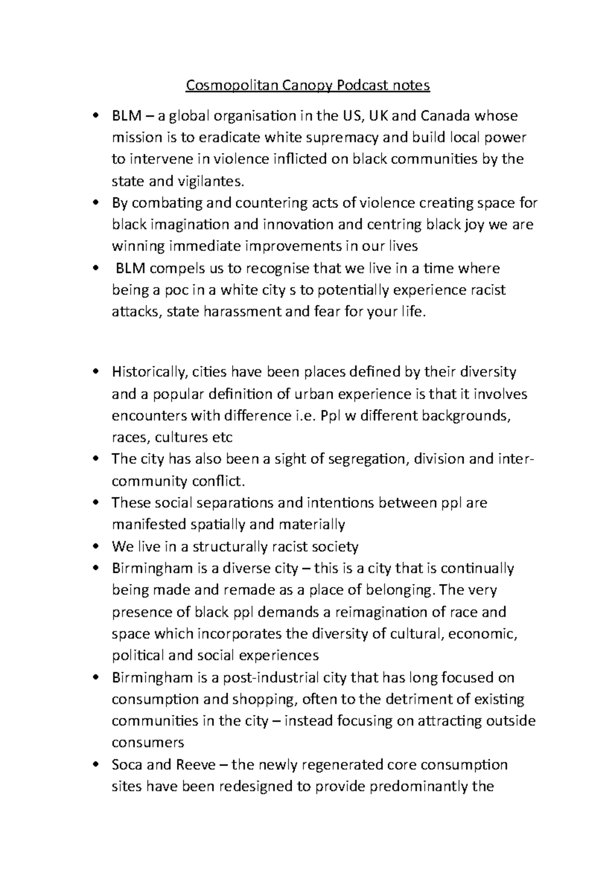 Cosmopolitan Canopy Podcast notes By combating and countering acts of