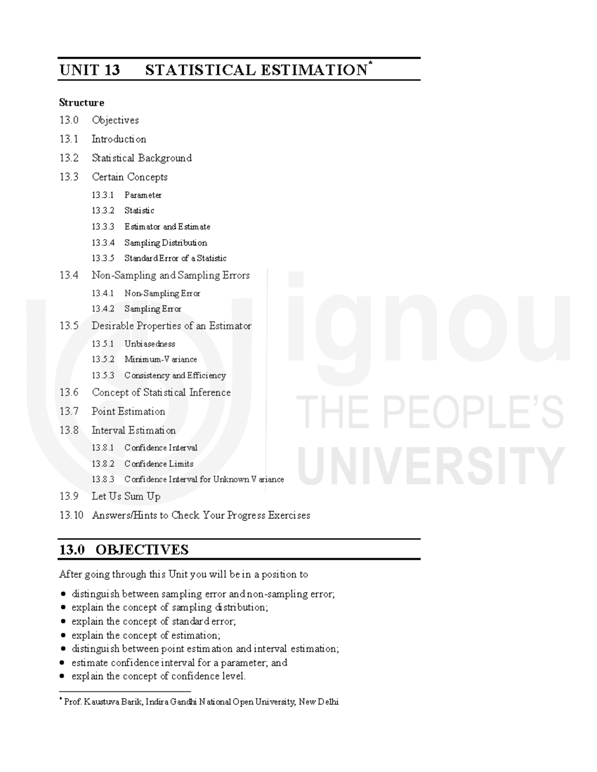 Unit-13 - Notes - UNIT 13 STATISTICAL ESTIMATION ####### * Structure 13 ...