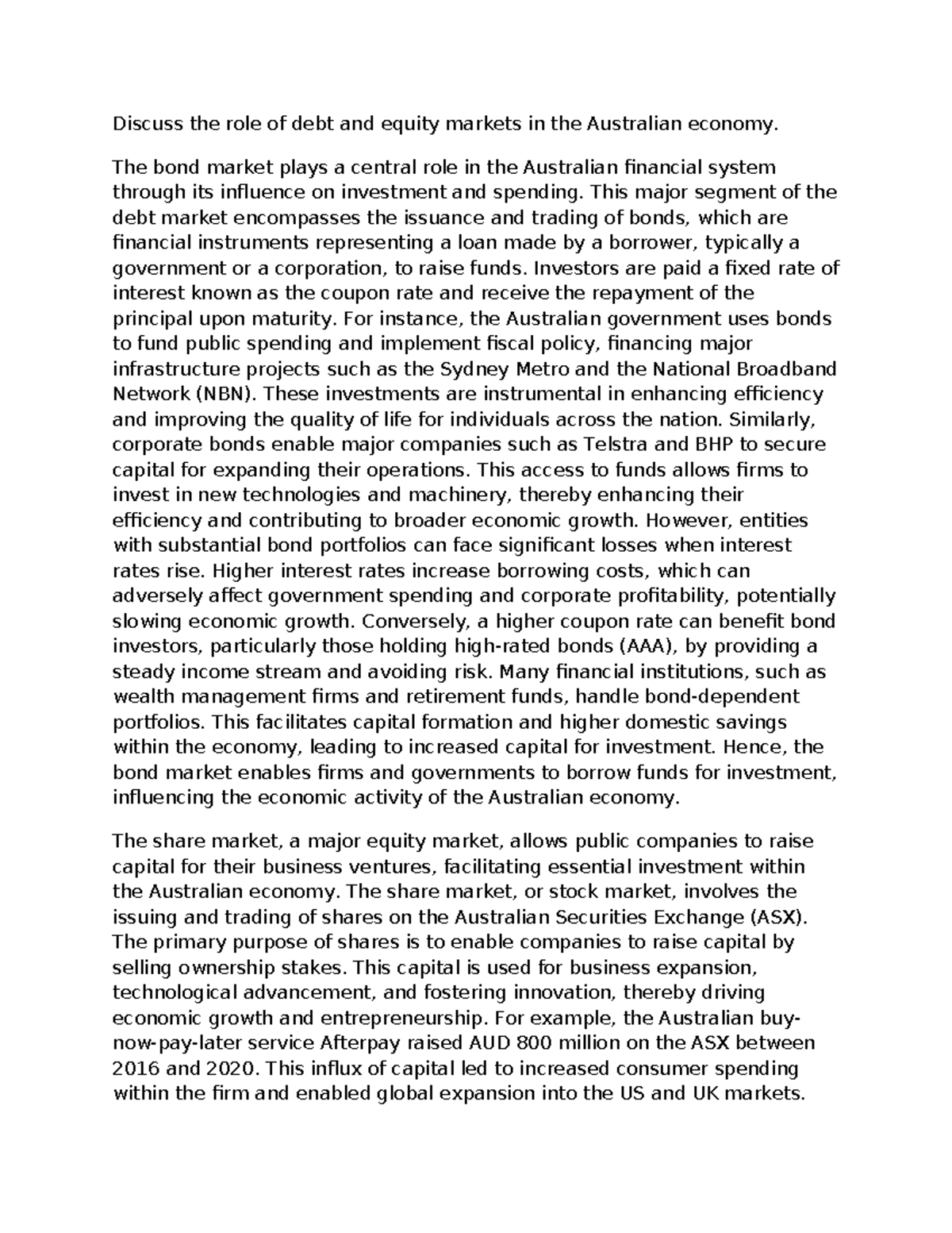 Financial Markets Government Essays Discuss the role of debt and