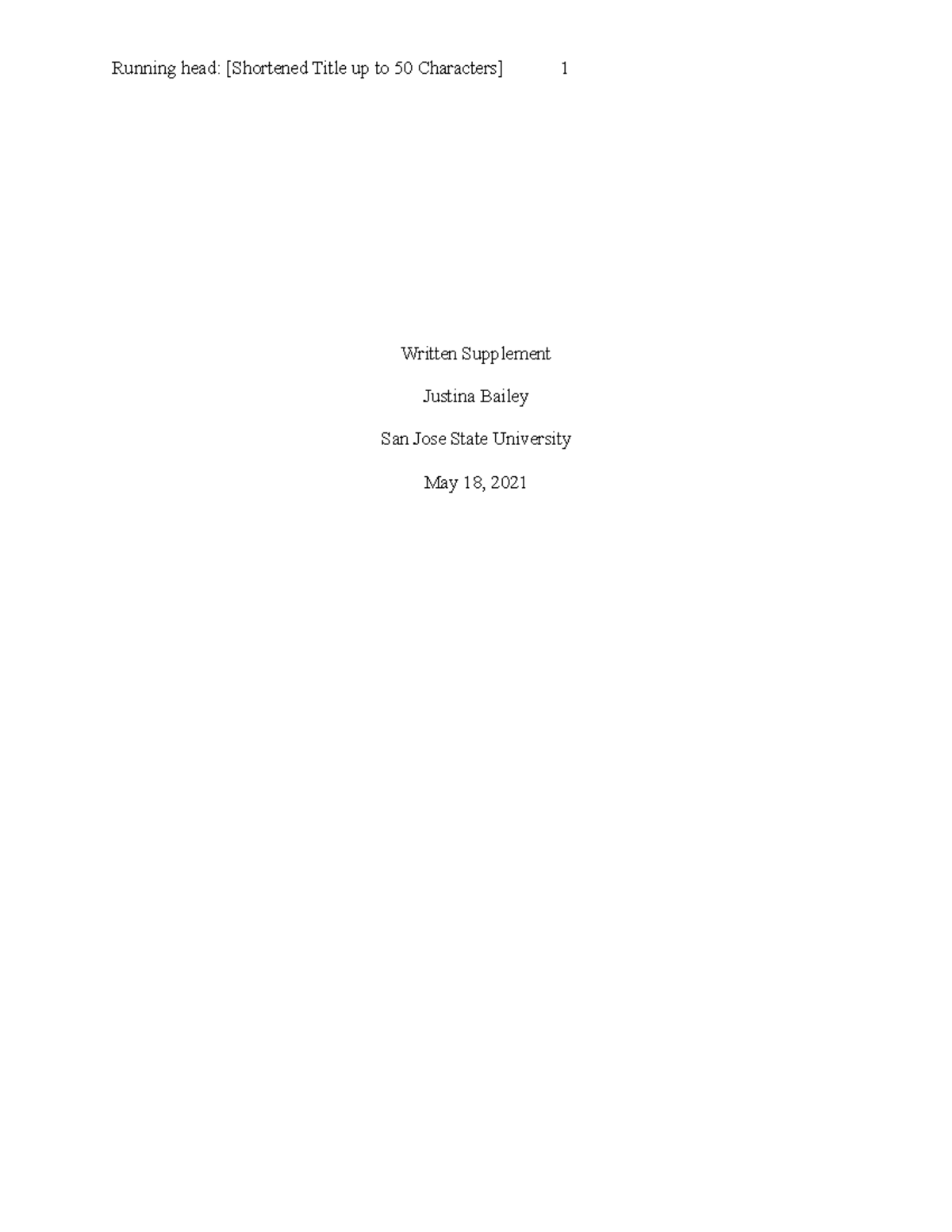 Written Supplement - Running head: [Shortened Title up to 50 Characters ...