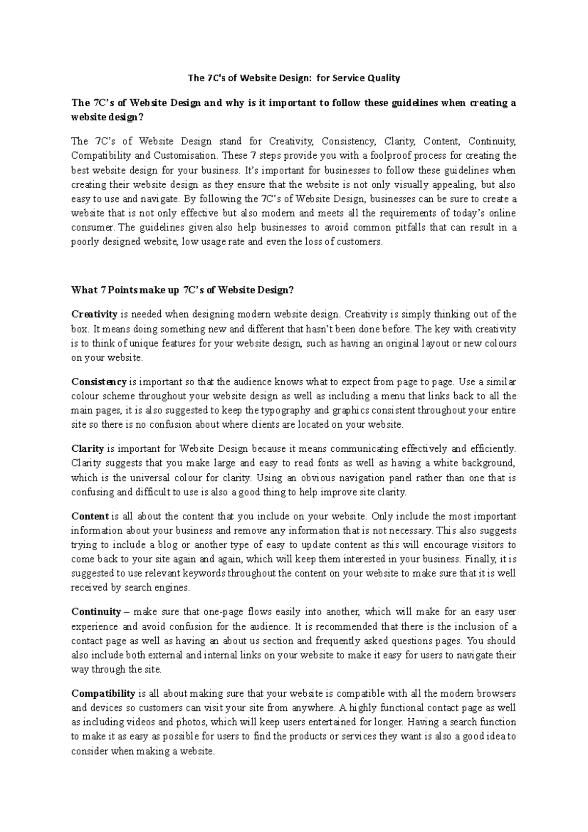 The 7C - The 7C's of Website Design: for Service Quality The 7C’s of ...