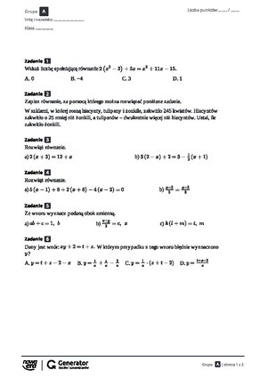 Klasowka 5 PP Grupy A-D Odp - Matematyka - Strona 1 Z Strona 2 Z - Studocu