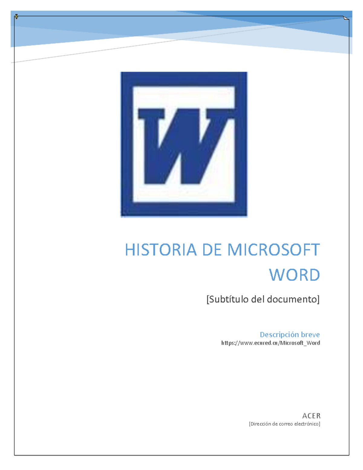 Microsoft Word Tutorial Excelente Historia De Microsoft Word SubtÌtulo Del Documento Acer 1867